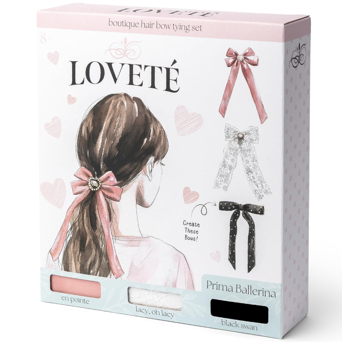 Loveté Hair Bow Tying Set - Prima Ballerina (3 Pack) - Premium DIY Coquette Fashion Accessories for Kids & Tween Girls Ages 6-12