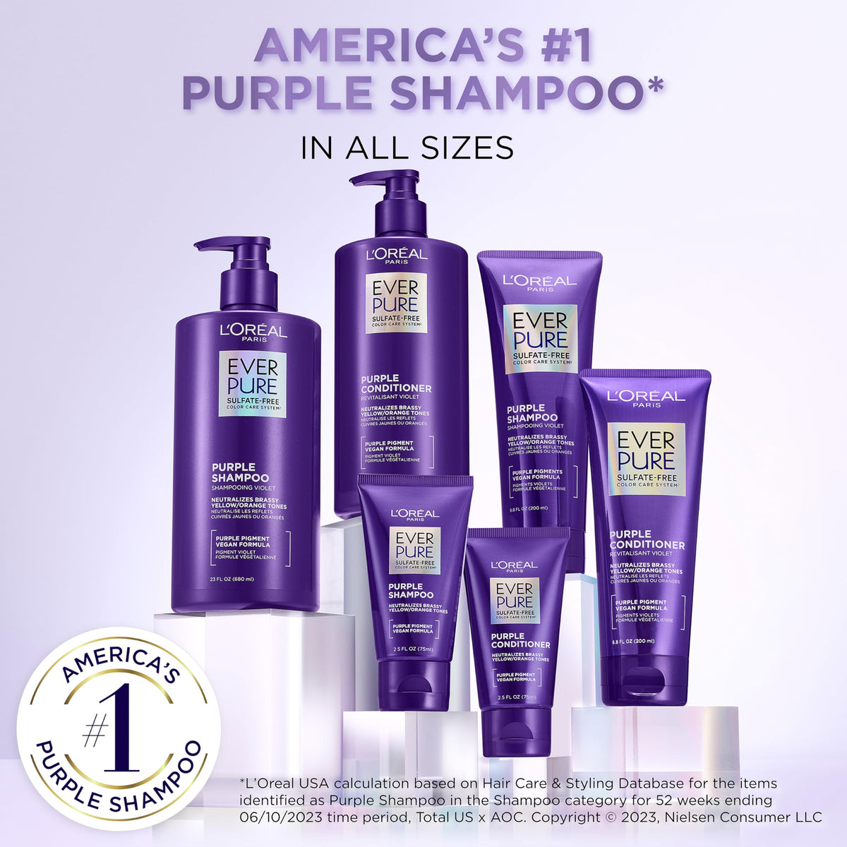 L’Oreal Paris Sulfate Free Brass Toning Purple Shampoo for Blonde, Bleached, Silver, or Brown Highlighted Hair, EverPure, 23 Fl Oz Beauty & Personal Care L'Oreal Paris