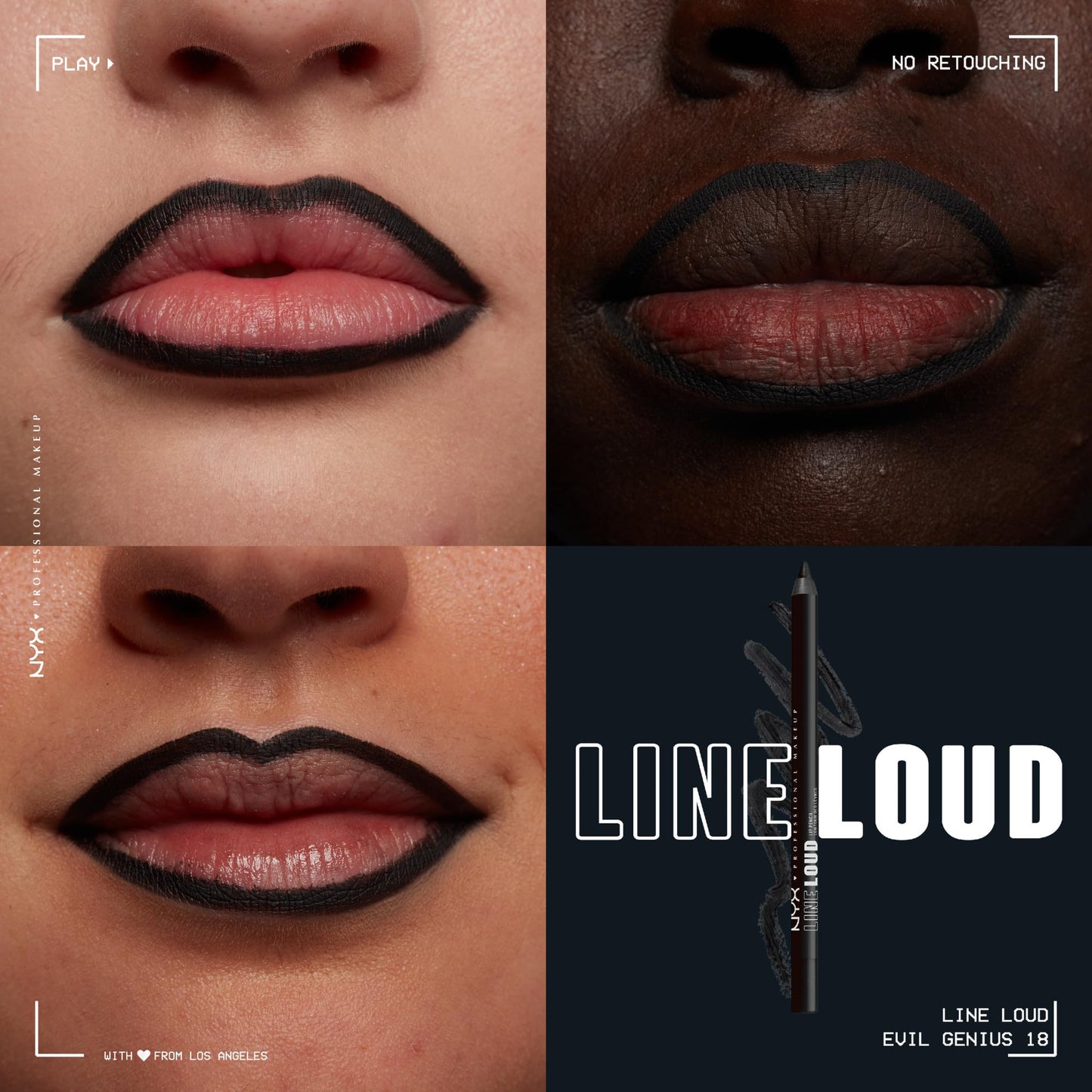 NYX PROFESSIONAL MAKEUP Line Loud Lip Liner, Longwear and Pigmented Lip Pencil with Jojoba Oil & Vitamin E - Evil Genius (Black) Beauty & Personal Care NYX PROFESSIONAL MAKEUP
