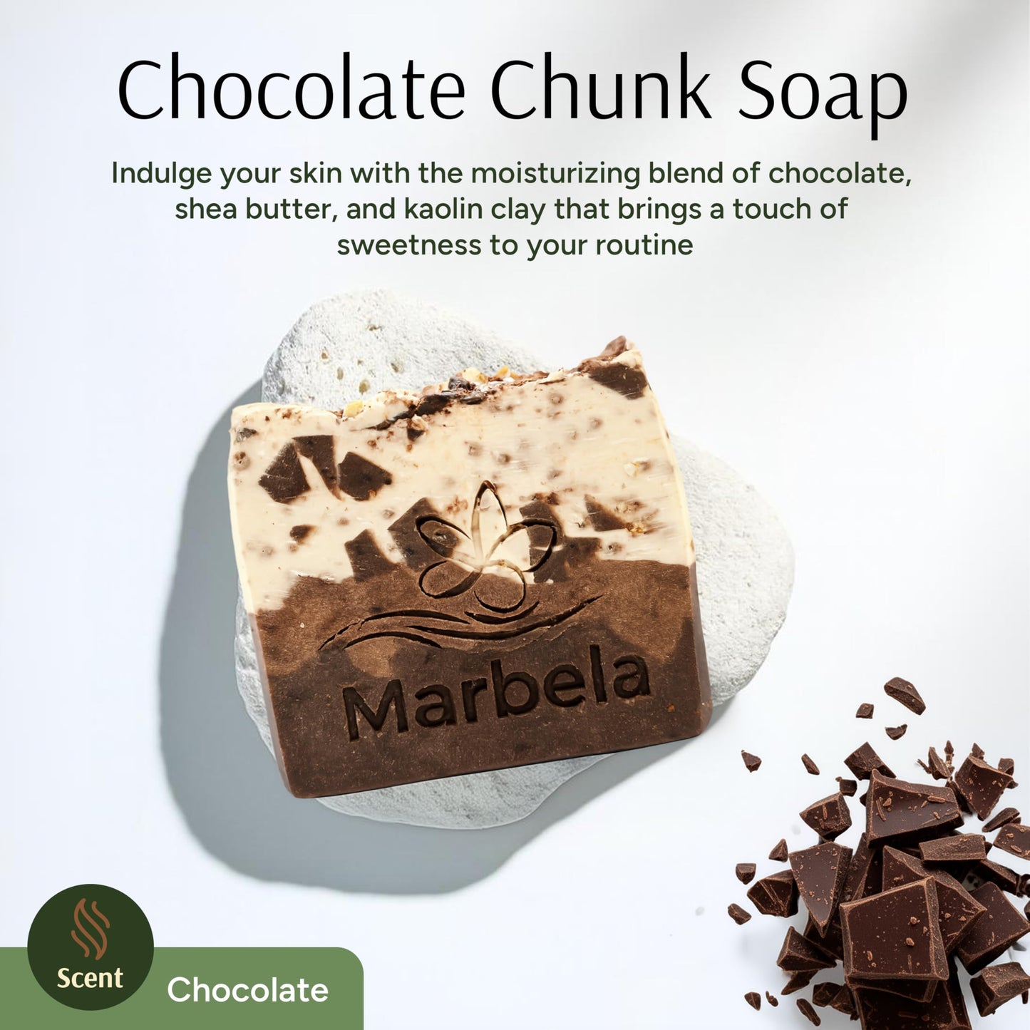 Marbela Cosmetics Chocolate Chunk Handmade Soap Bar - Made in USA, Vegan Friendly, Palm Oil Free, Natural Bar Soap - Gentle Face & Body Soap for Daily Beauty & Personal Care Marbela