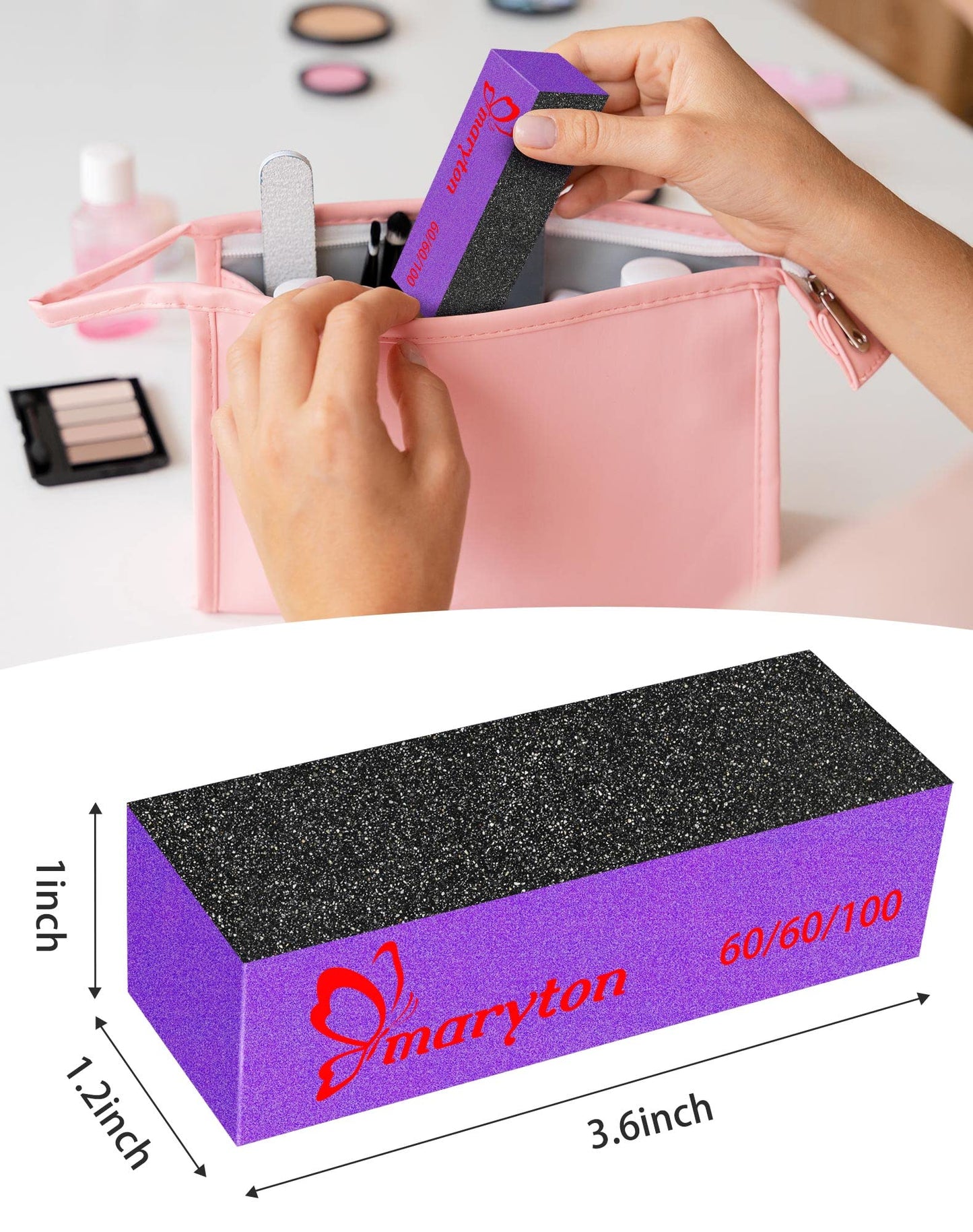 Maryton Nail Buffer Sanding Block Polisher Buffing File 60/100 Grit for Acrylic Nail Art Kit Manicure Tools 10 PCS (Black Purple) Beauty & Personal Care MARYTON