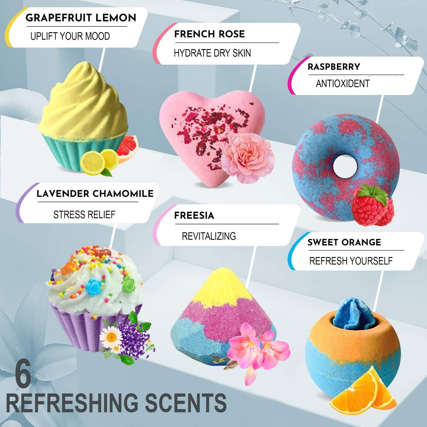 Bath Bombs for Girls - 6 Organic Bath Bombs Gift Set with Natural Ingredients, Aromatherapy Bubble Bath Fizzy for Kids, Teens, Women - Skin Beauty and Personal Care Mineral Me California