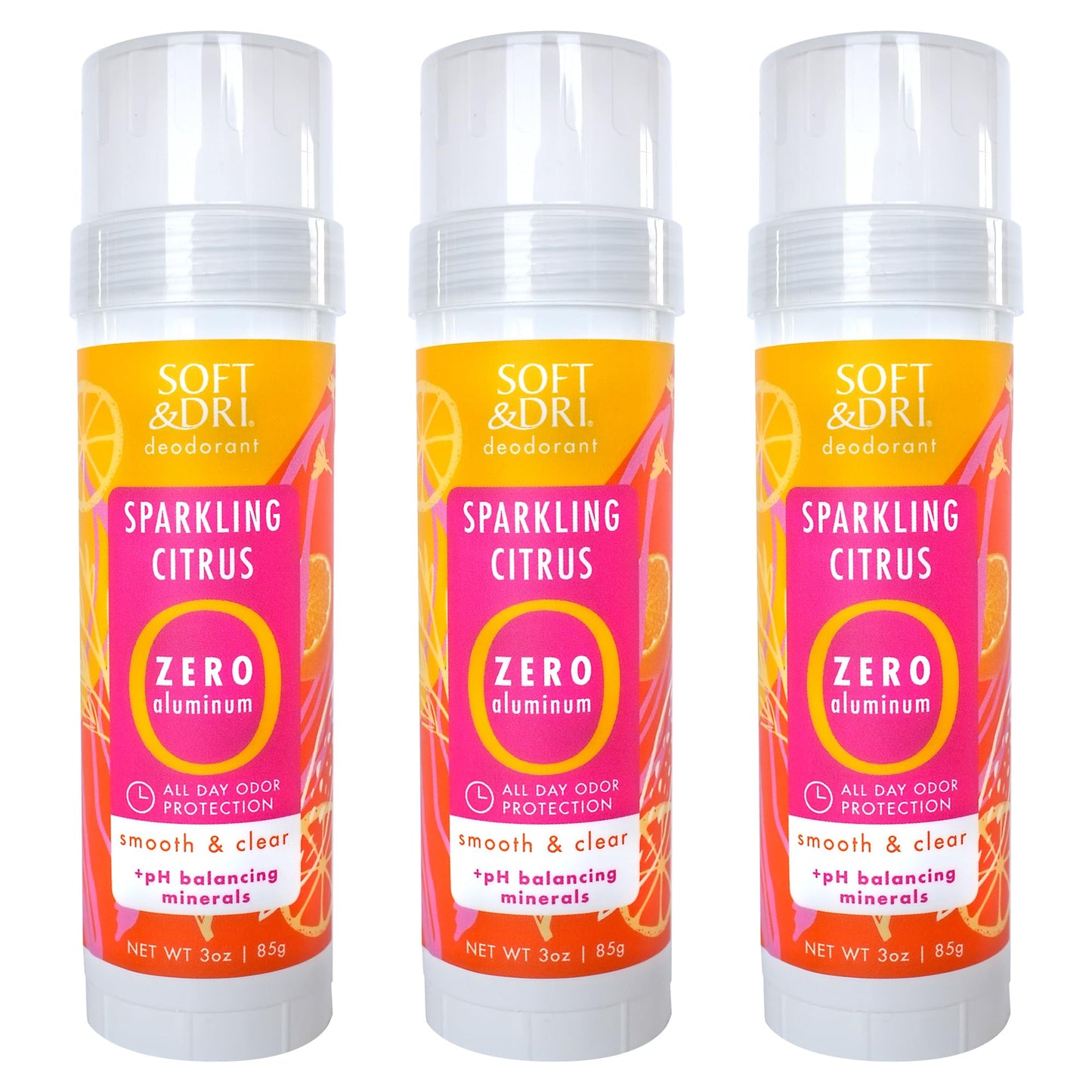 Soft & Dri Sparkling Citrus Aluminum Free Deodorant, 3 oz, Smooth and Clear Stick, pH Balancing Minerals, 3 pack Beauty and Personal Care Soft & Dri
