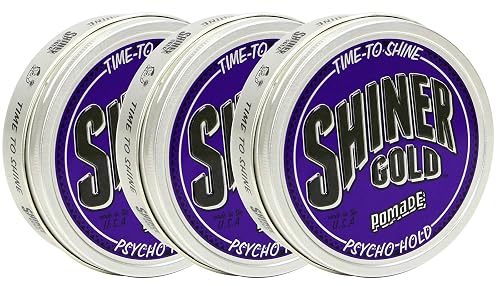 Shiner Gold Psycho Hold Pomade | Extreme Hold | High Shine | Water-based | Coconut Scent, 4oz. Pack of 3 Beauty & Personal Care Shiner Gold Pomade