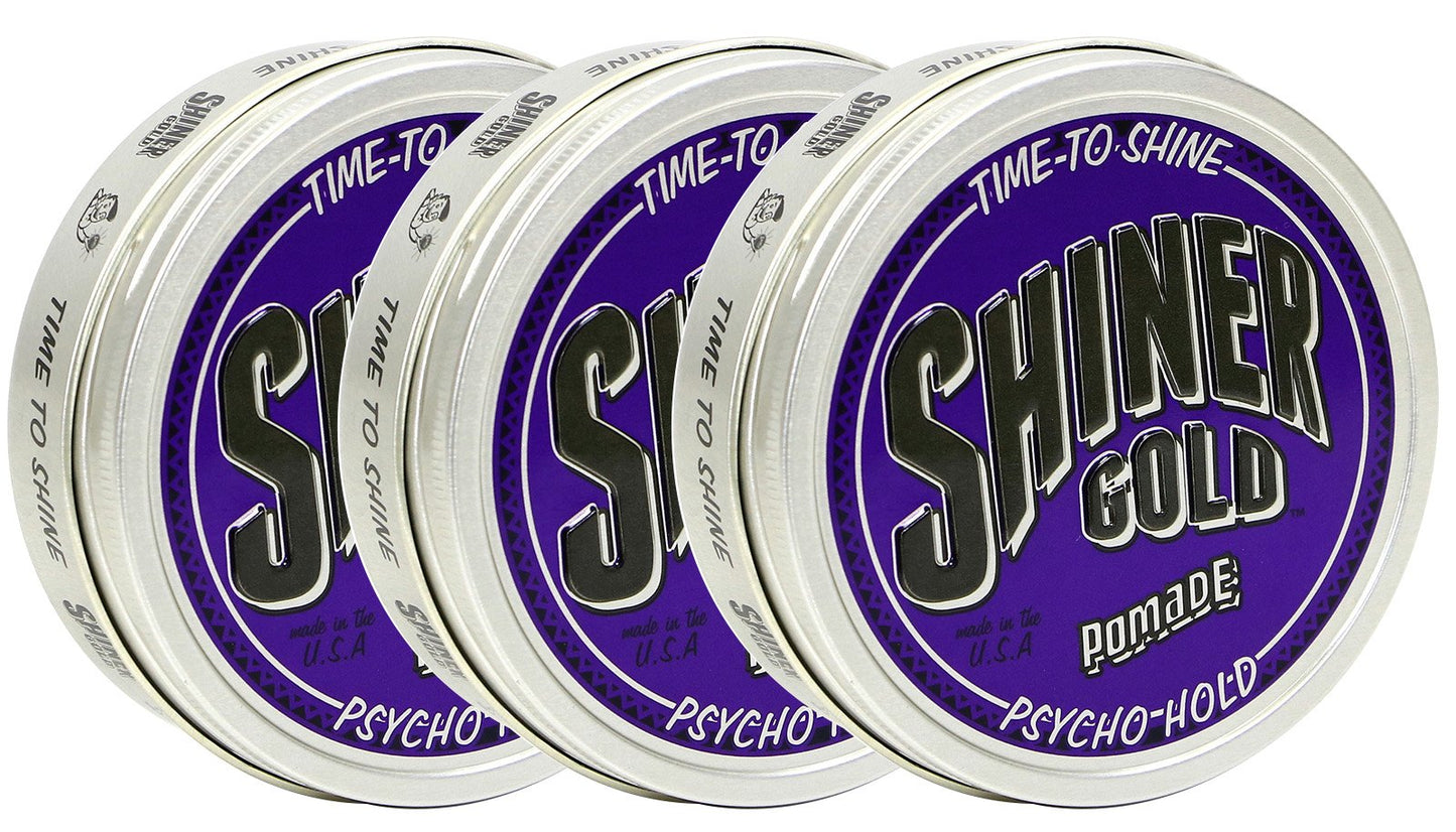 Shiner Gold Psycho Hold Pomade | Extreme Hold | High Shine | Water-based | Coconut Scent, 4oz. Pack of 3 Beauty & Personal Care Shiner Gold Pomade