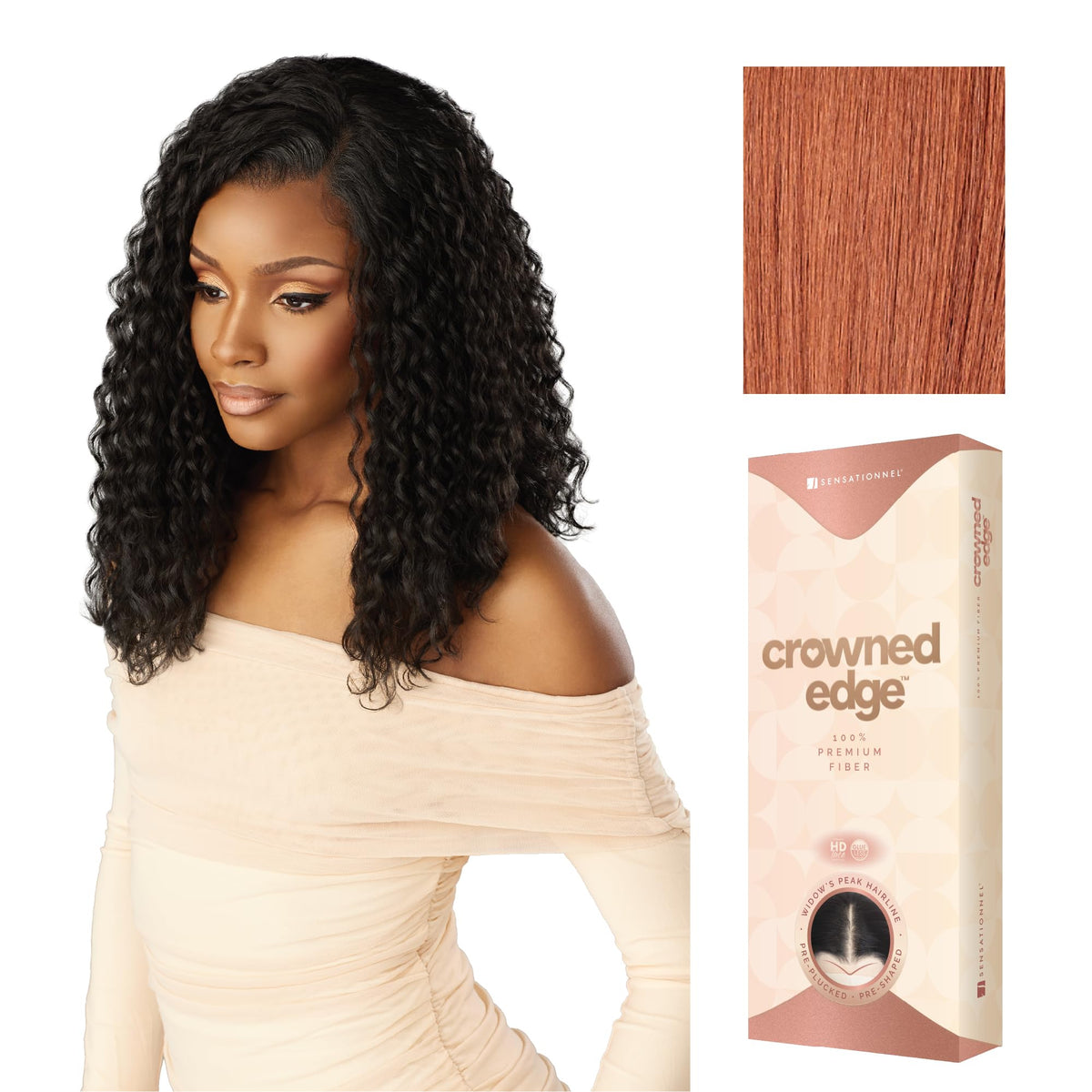 Sensationnel Crowned Edge Widow's Peak Wig -Water Deep 16, CHOCOLATECOPPER