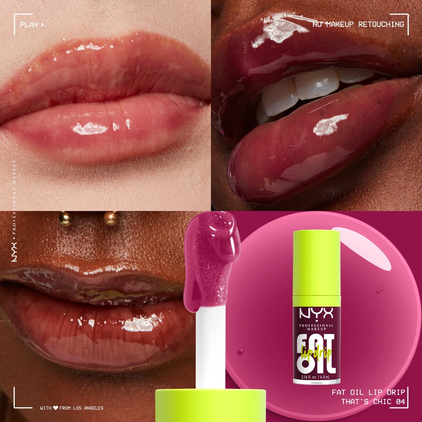 NYX PROFESSIONAL MAKEUP Fat Oil Lip Drip, Moisturizing Lip Oil Gloss, Vegan Tinted Formula, Up to 12 HR Hydration - That's Chic (Deep Berry) Beauty & Personal Care NYX PROFESSIONAL MAKEUP