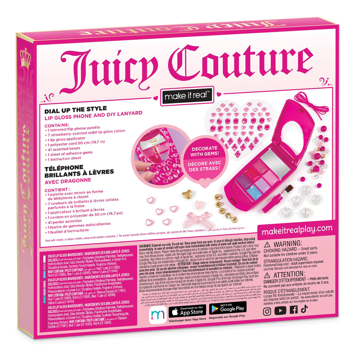 Make It Real Juicy Couture Lip Gloss Dial Up The Style Phone & DIY Lanyard - 7 Strawberry-Scented Lip Gloss Colors, Create Beaded Lanyard & Decorate