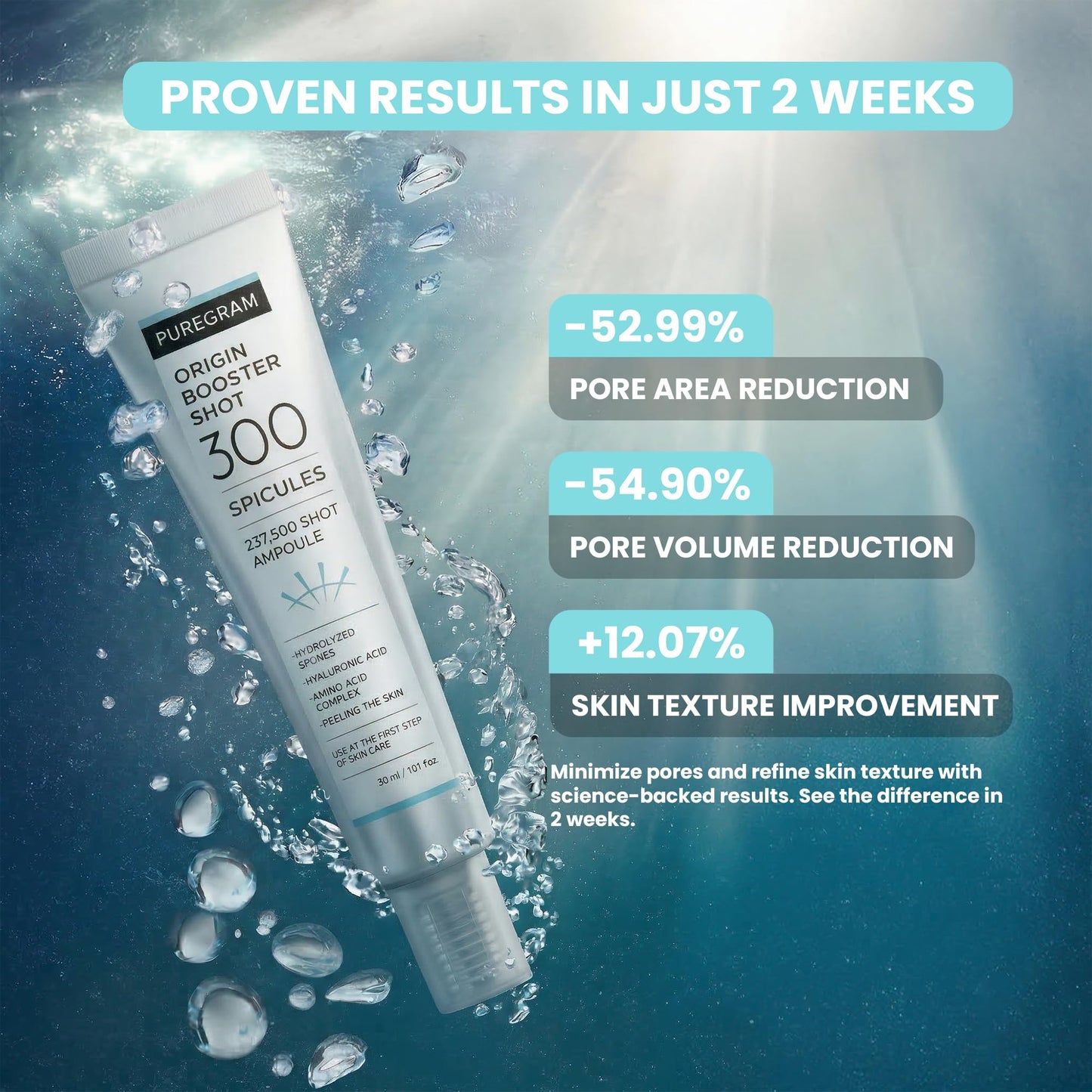 PUREGRAM Origin Skin Booster Shot 300 Spicule Ampoule,1.0 fl oz Advanced Spicule Microneedling Serum for Uneven Texture,Visible Pore & Healthy Glow Beauty & Personal Care PUREGRAM