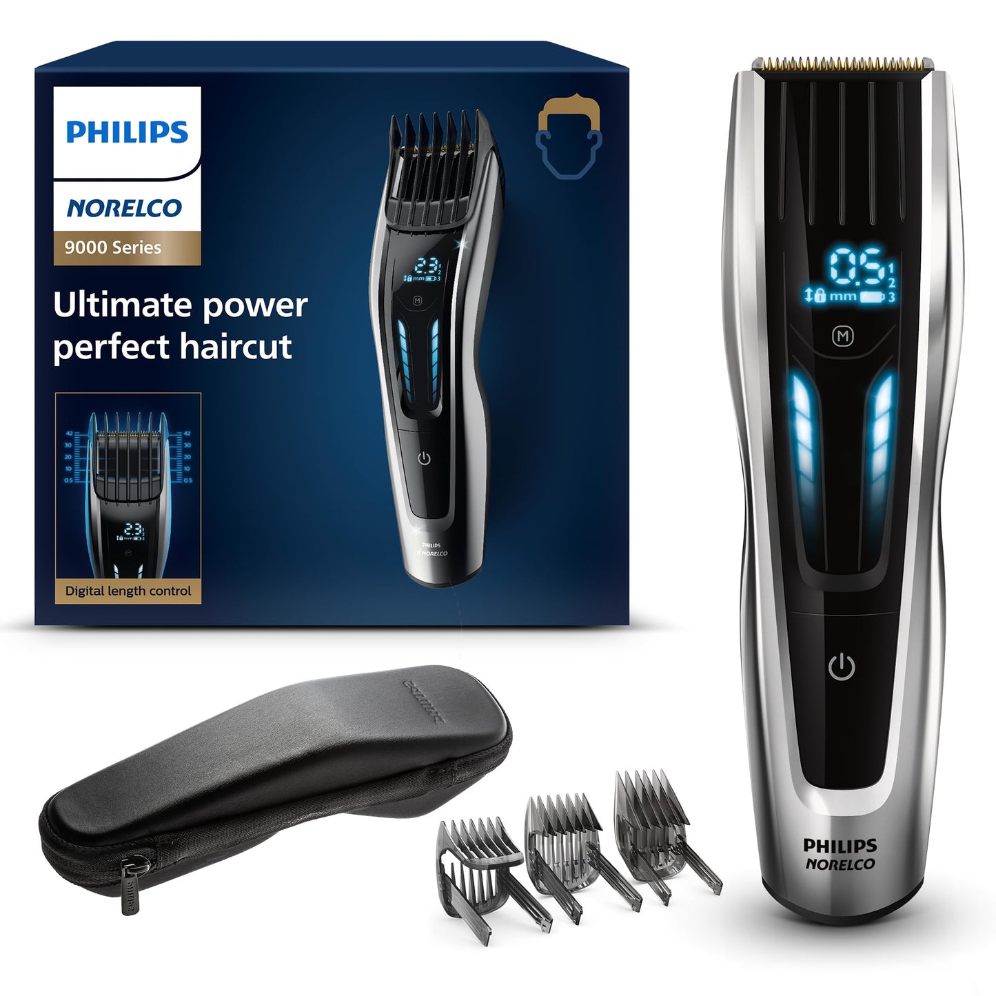 Norelco Philips Hair Clipper 9000 Series, Hair Trimmer, Auto Turbo, Dual Cut Technology, Motorized Combs, 400 Length Settings, 120 Min. Runtime, Zero Beauty and Personal Care Norelco
