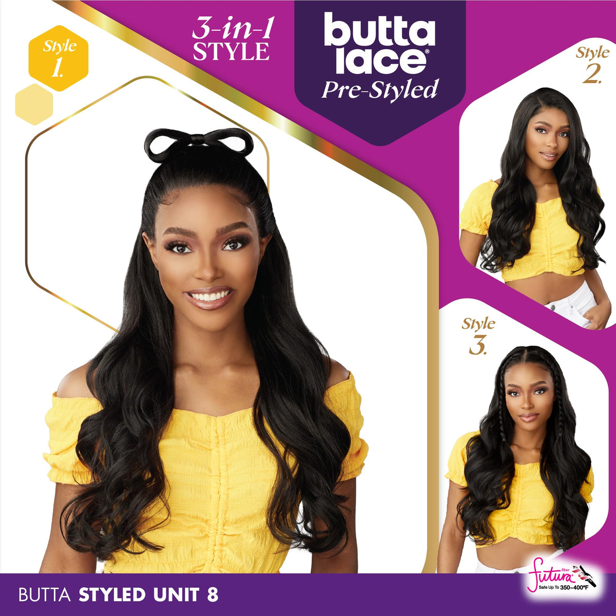 Sensationnel Butta Lace Prestyled Wig-Unit 8, 1 JETBLACK