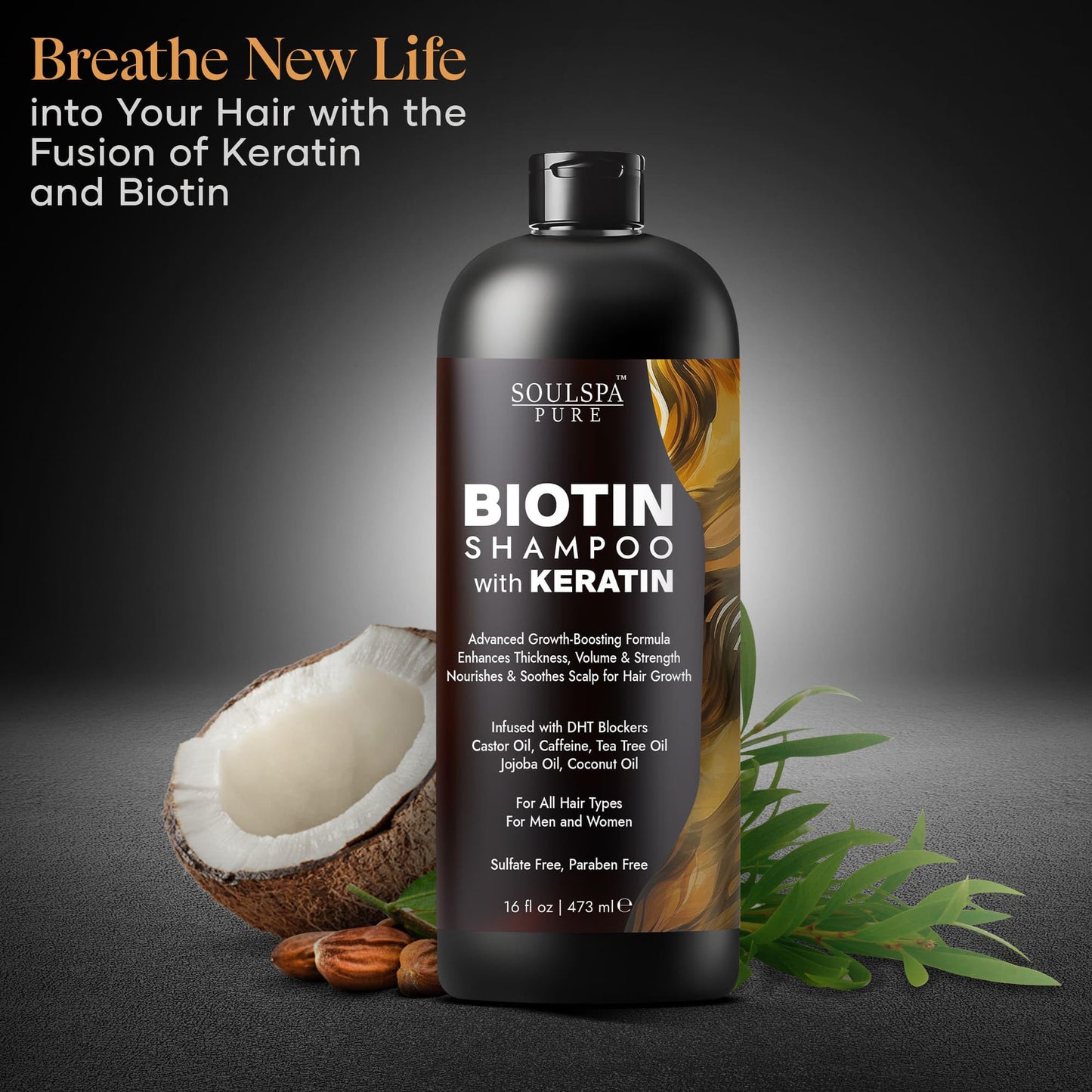 SOULSPA PURE Biotin Shampoo with Keratin - Advanced Anti-Thinning, Hair Growth & Repair Formula - Soothes Scalp, with Tea Tree Oil & DHT Blockers Beauty & Personal Care SOULSPA PURE