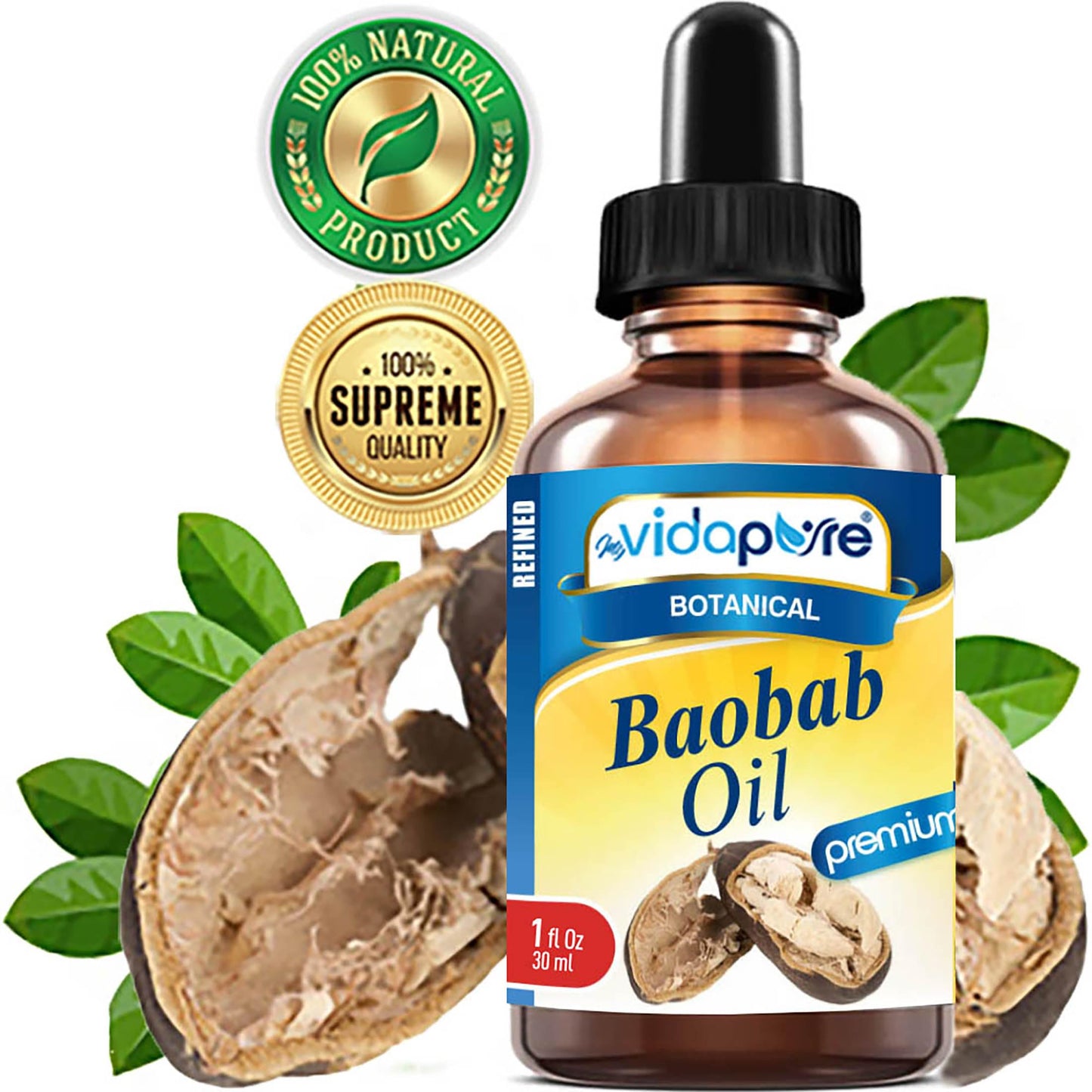 MYVIDAPURE 100% Pure BAOBAB OIL WILD GROWTH RAW for Skin, Hair, Lip and Nail Care. (1 Fl Oz) Beauty & Personal Care MYVIDAPURE