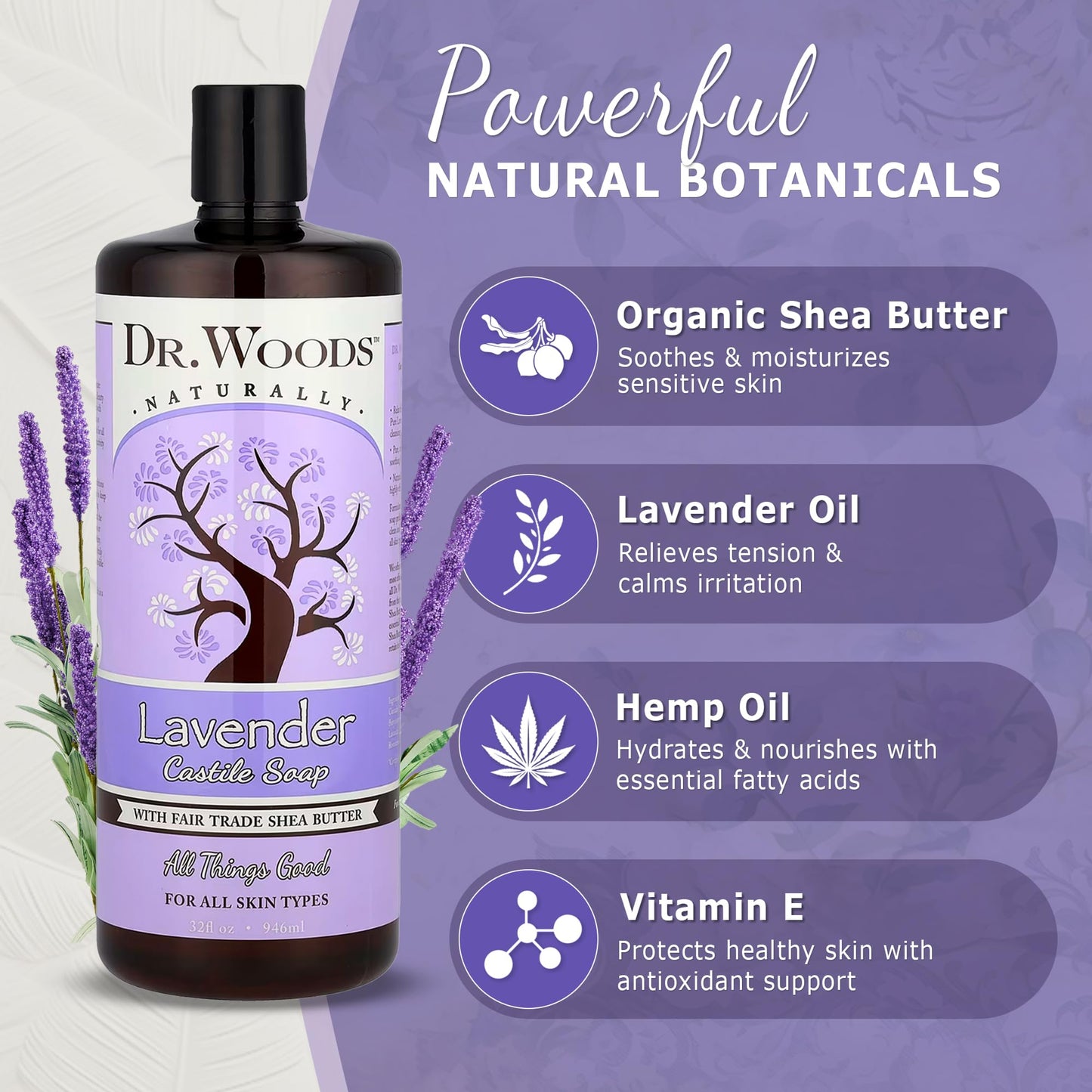 Dr. Woods Lavender Liquid Castile Soap - Castile Soap with Pure Lavender Oil, Body Wash for Men and Women, Organic Shea Butter, Natural Cleaner Beauty & Personal Care Dr. Woods