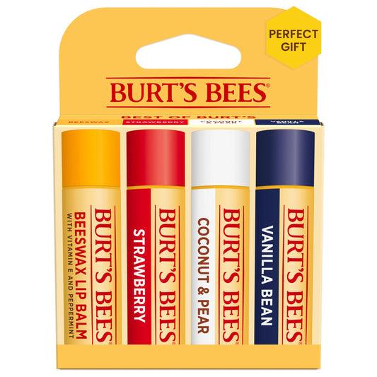 Burt's Bees Lip Balm, Beeswax, Strawberry, Coconut and Pear, and Vanilla Bean Pack, With Responsibly Sourced Beeswax, Tint-Free, Natural Lip Beauty & Personal Care Burt's Bees
