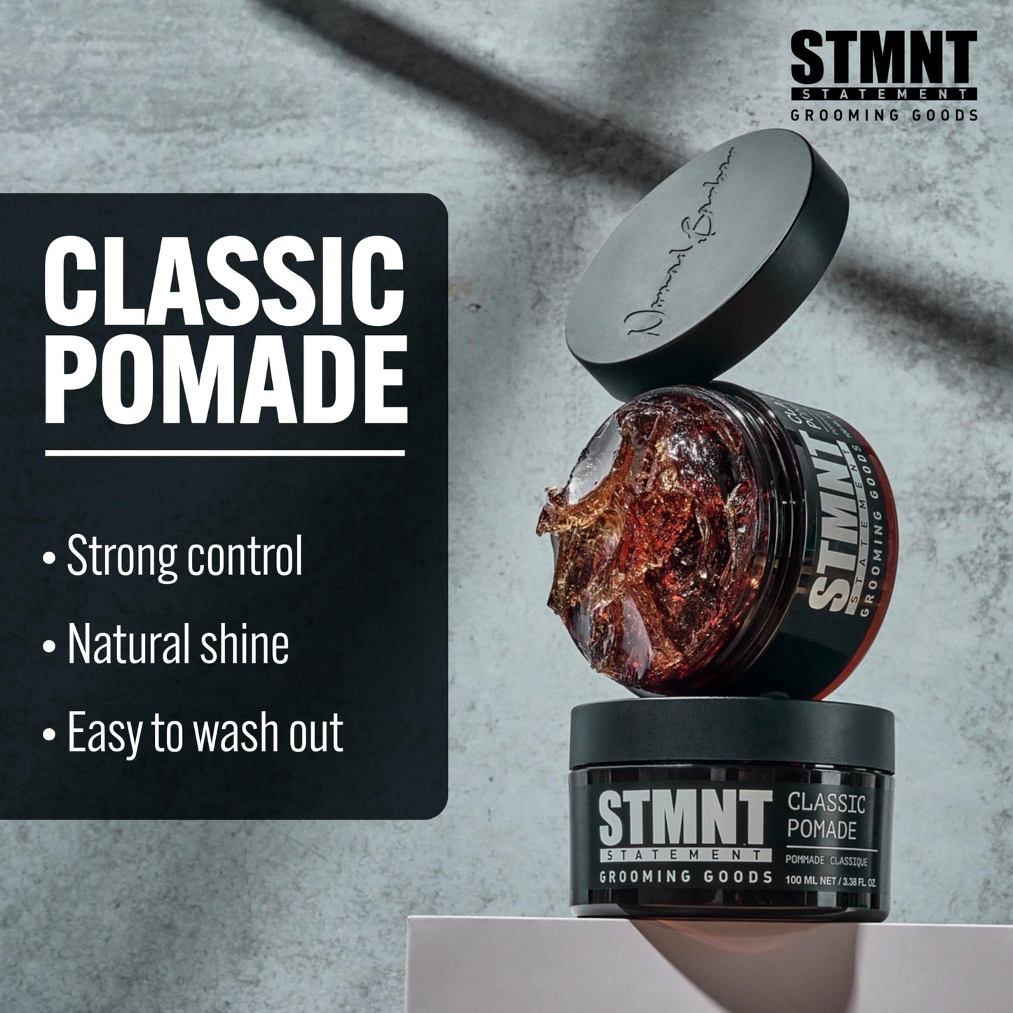 STMNT Grooming Goods Classic Pomade, 3.38 oz | Natural Shine | Strong Control | Easy to Wash Out Beauty & Personal Care STMNT