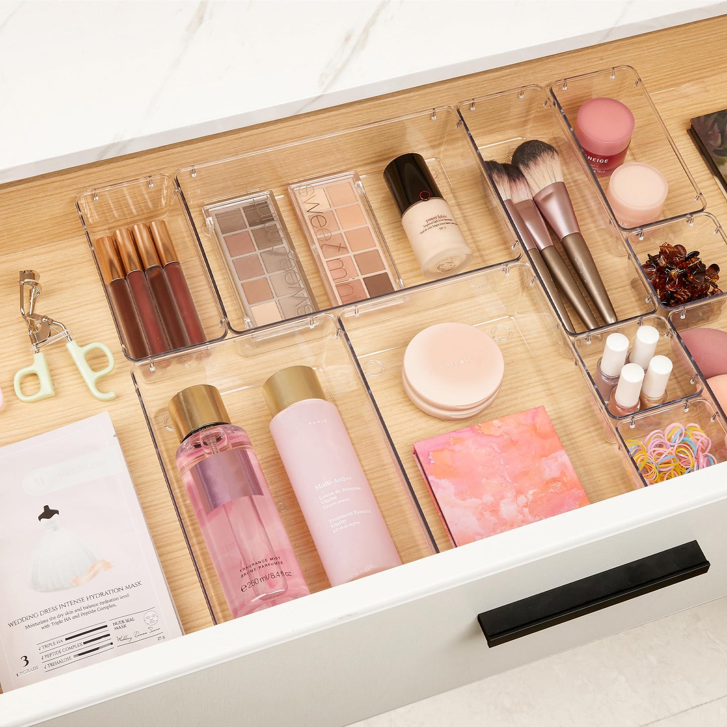 Vtopmart 10 Pcs Makeup Drawer Organizer Bins Set, 4 Size Plastic Makeup and Vanity Organizer Trays, Clear Acrylic Vanity Storage Containers Beauty and Personal Care Vtopmart