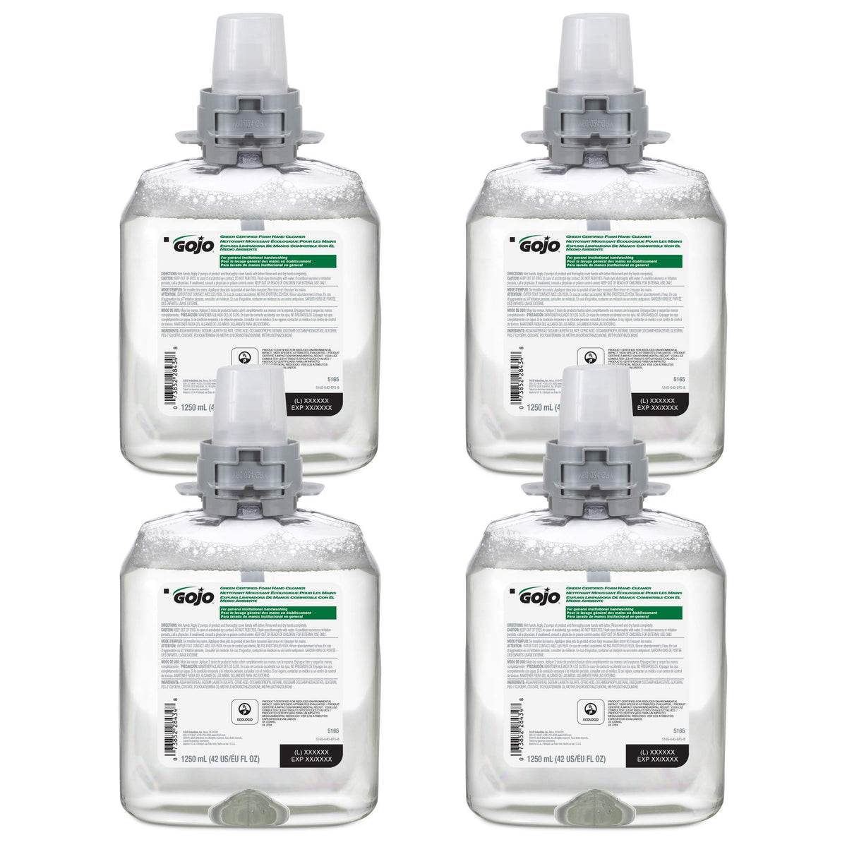 GOJO FMX-12 Foam Soap Refill, Fragrance Free, 4ct x 1250 mL - 5165-04