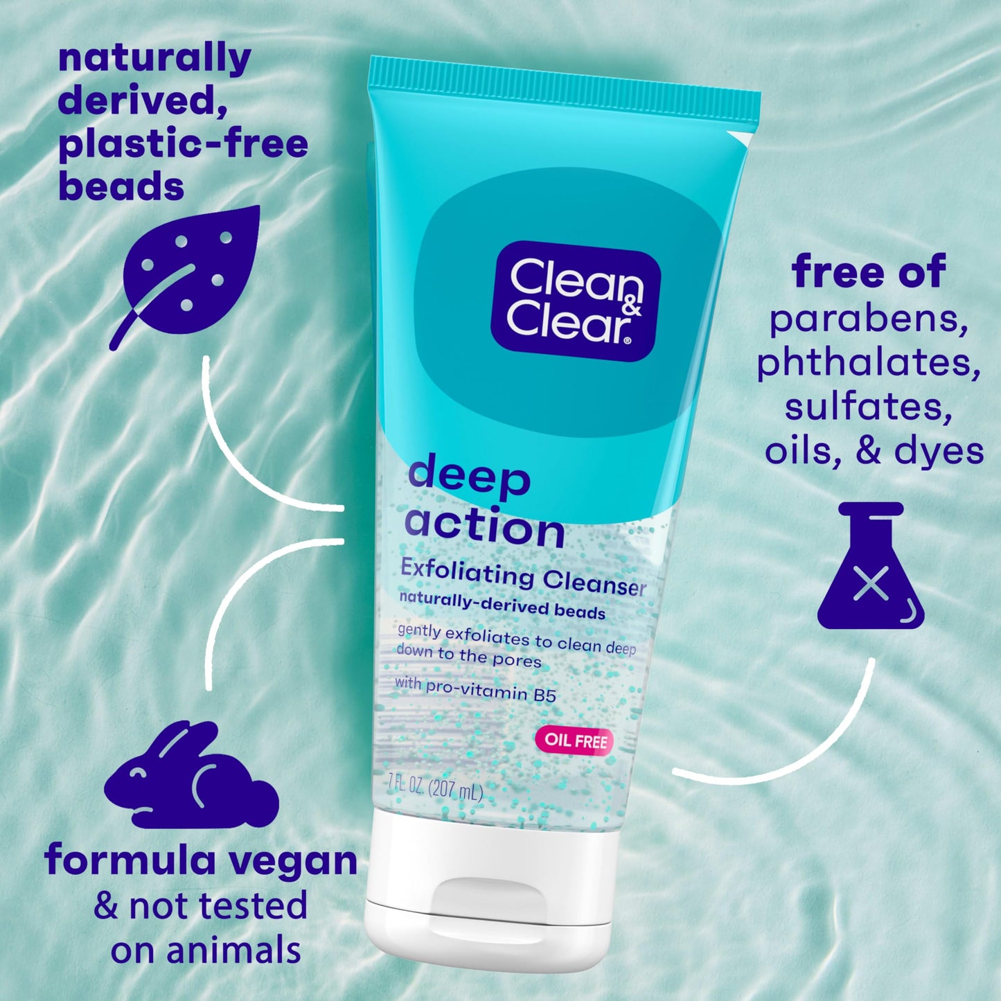 Clean & Clear Deep Action Exfoliating Facial Cleanser, Scrub & Face Wash, Pro-Vitamin B5, Lactic & Glycolic Acids, Oil-Free Gentle Daily Exfoliator Beauty & Personal Care Clean & Clear
