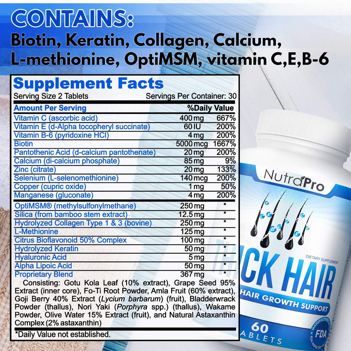 Thick Hair Growth Vitamins- Hair Growth Pills With DHT Blocker Stimulates Faster Growth for Weak, Thinning Hair-Biotin Hair Supplements with Keratin &