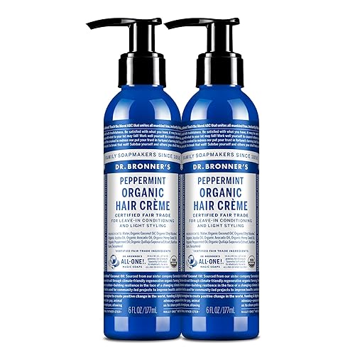 Dr. Bronner's - Organic Hair Crème (Peppermint, 6 Ounce, 2-Pack) - Leave-In Conditioner and Styling Cream, Made with Organic Oils, Hair Cream Supports Beauty & Personal Care Dr. Bronner's