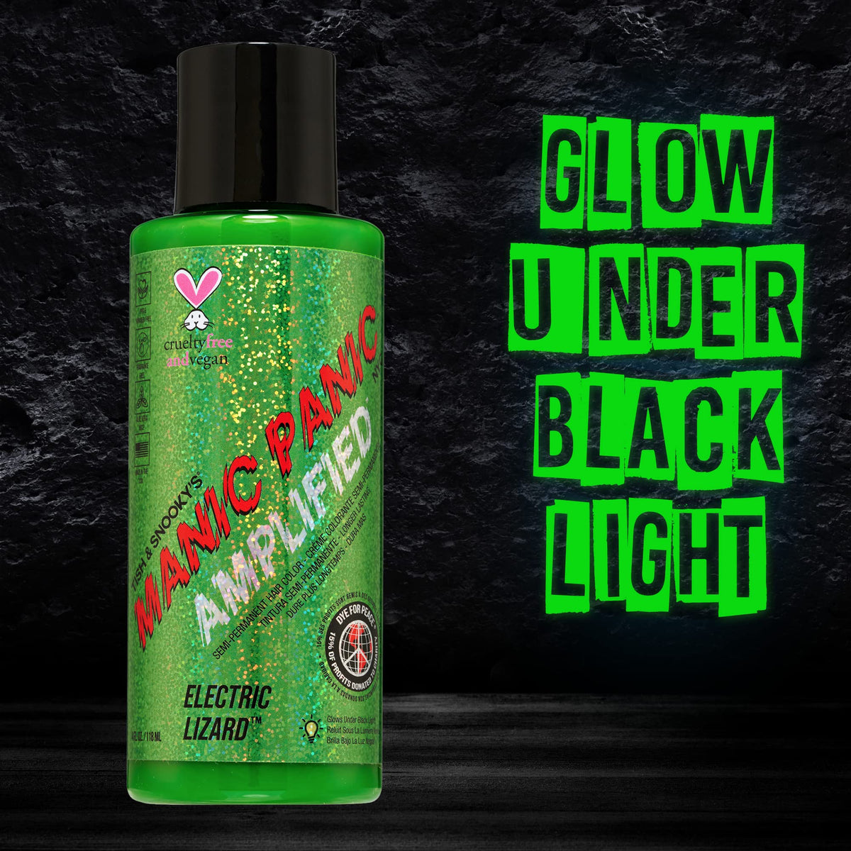MANIC PANIC Electric Lizard Hair Color - Amplified - Semi Permanent Hair Dye - Bright Neon Green Hair Color - Glows In Blacklight - Vegan, PPD Beauty & Personal Care MANIC PANIC