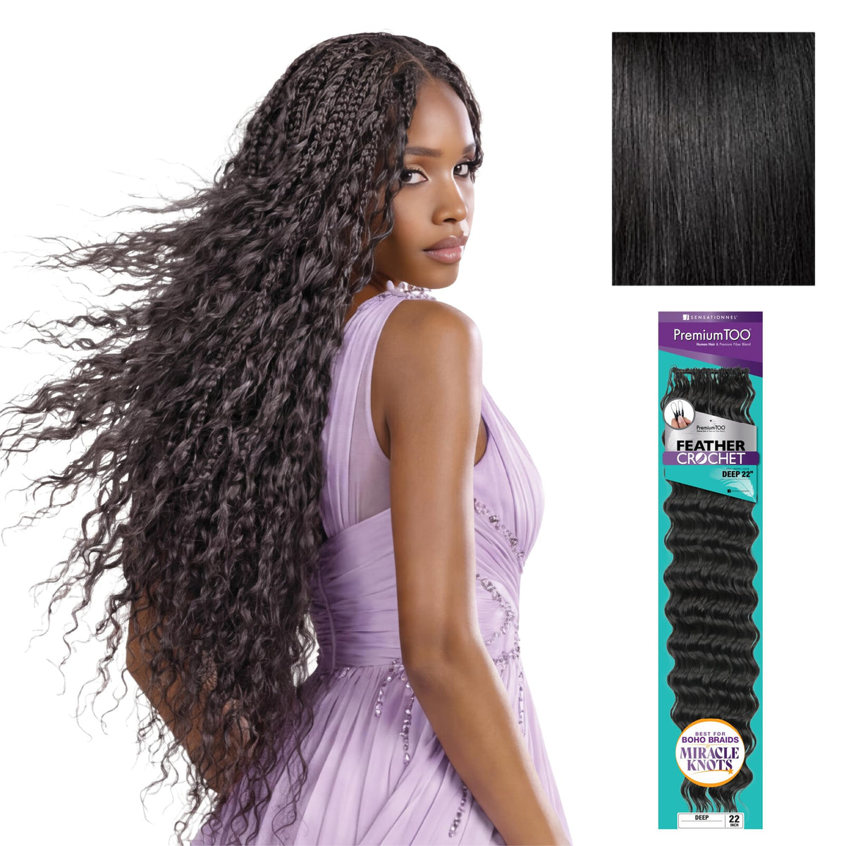 Sensationnel PremiumToo Feather Crochet Braids-Deep,22in, 1 JETBLACK