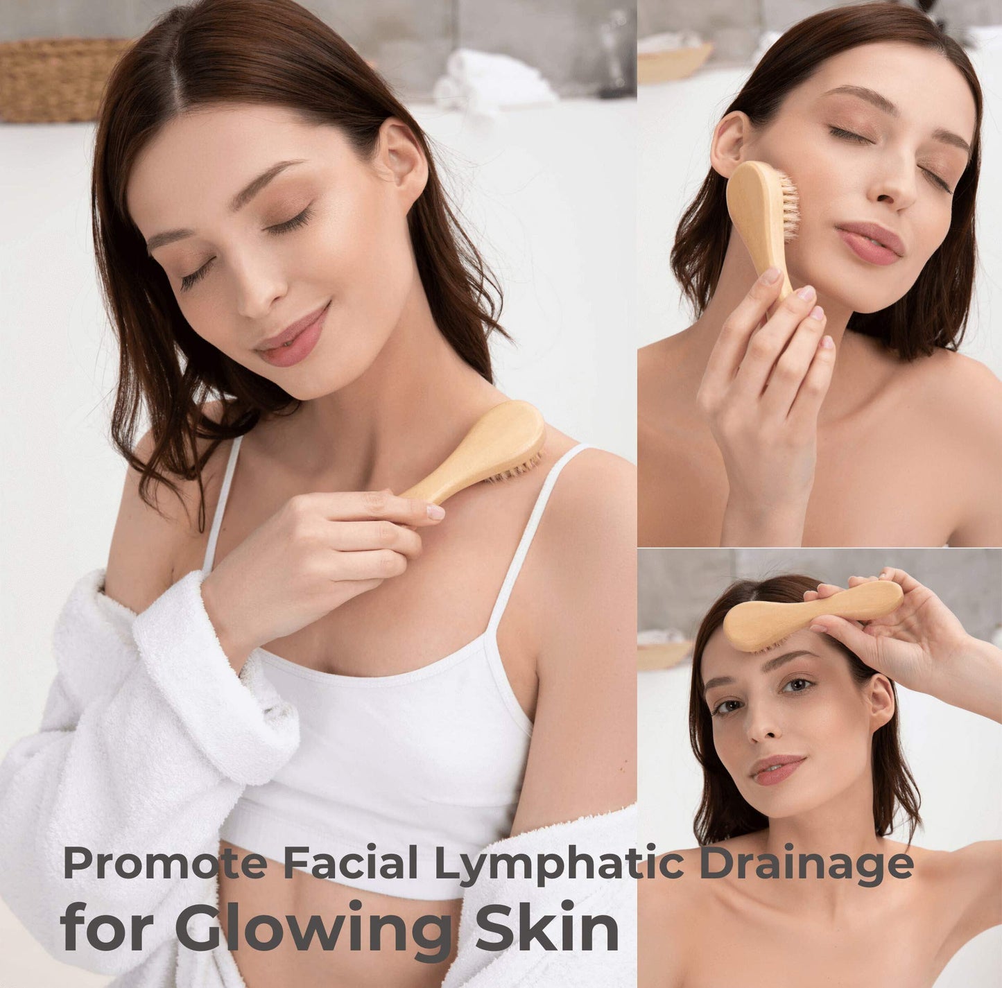 Dry Brushing Body Brush Set - Natural Bristle Spa Exfoliator Kit with Face Cleansing Brush, Long Dry Brushing Body Brush for Lymphatic Drainage Beauty & Personal Care ROSENA