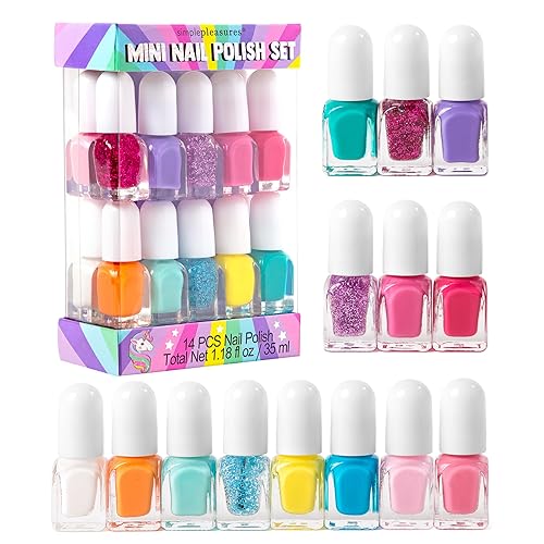 SIMPLE PLEASURES Rainbow Glitter Kids Nail Polish Set for Girls - 14 Water-Based Non -Toxic Nail Art Kit - Gift Set for Ages 7-12 Beauty & Personal Care SIMPLE PLEASURES