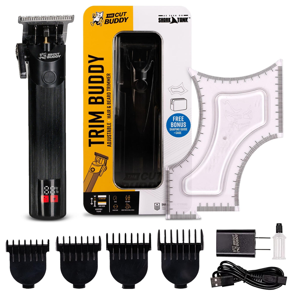 The Cut Buddy Trim Buddy, Cordless Beard & Hairline Trimmer with 4 Guards + Shaping Tool, Beginner-Friendly, Rechargeable, T-Blade Precision, As Seen