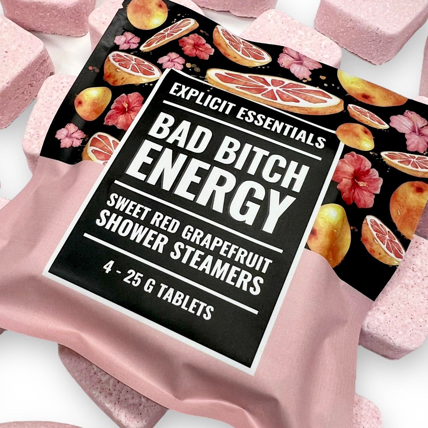 Explicit Essentials Bad B Energy Shower Steamers - Sweet Red Grapefruit Aromatherapy Shower Steamer Tablets (4 Pack) - Energizing Spa Shower Gift Beauty and Personal Care Explicit Essentials