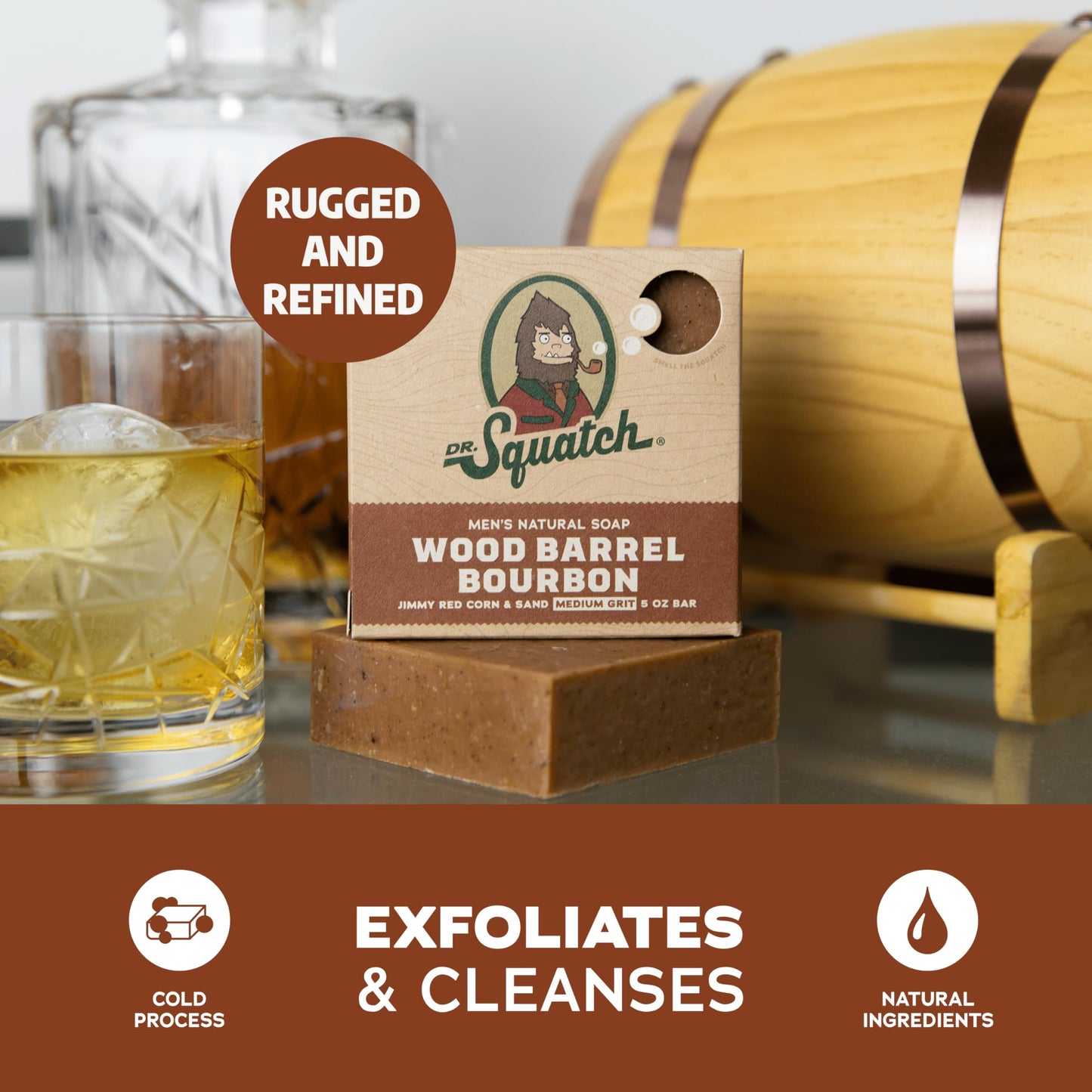 Dr. Squatch Natural Men’s Bar Soap - Cold Process Body Soap Bar with Natural Oils - Gifts for Men - Wood Barrel Bourbon (5 oz, 3-Pack) Beauty and Personal Care Dr. Squatch