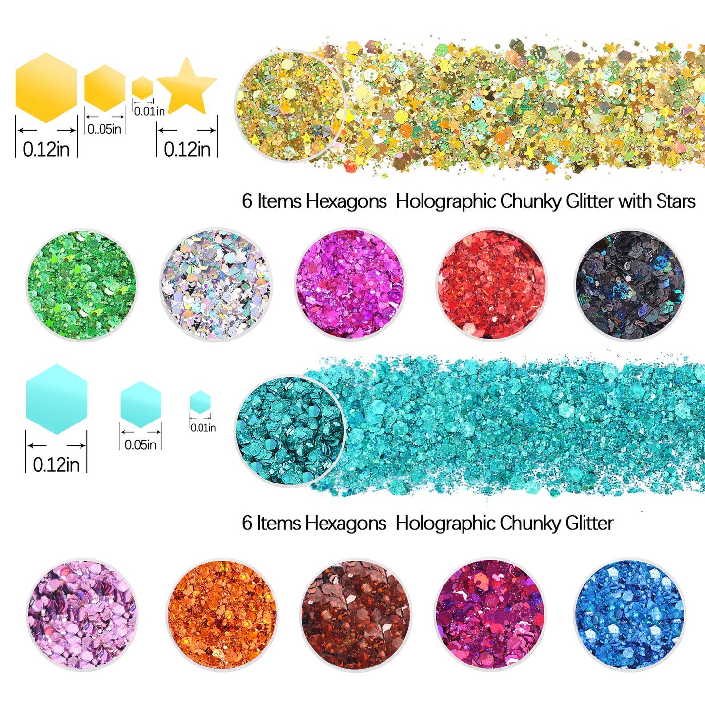 Extra Fine Glitter Powder for Craft, 24 Colors Holographic Cosmetic Laser Glitter for Nail Body Eye Hair Face Lip Gloss, Iridescent Glitter Powder Beauty & Personal Care Estanoite