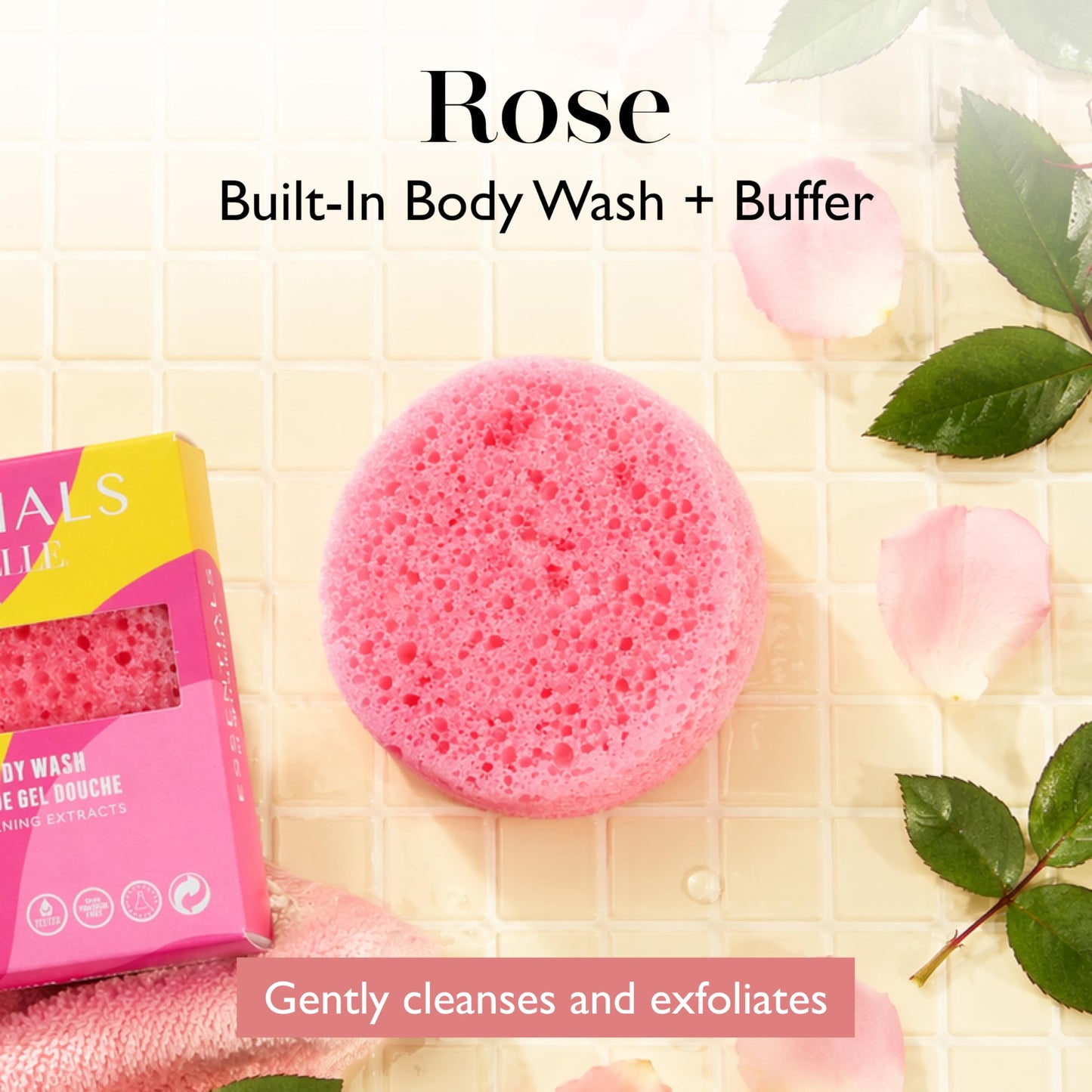 Spongelle Rosé Essentials Body Buffer - Bath & Shower Loofah for Women - Cleanse, Exfoliate, Massage, & Nourish in one Easy Step - Cruelty-Free Beauty and Personal Care SPONGELLÉ