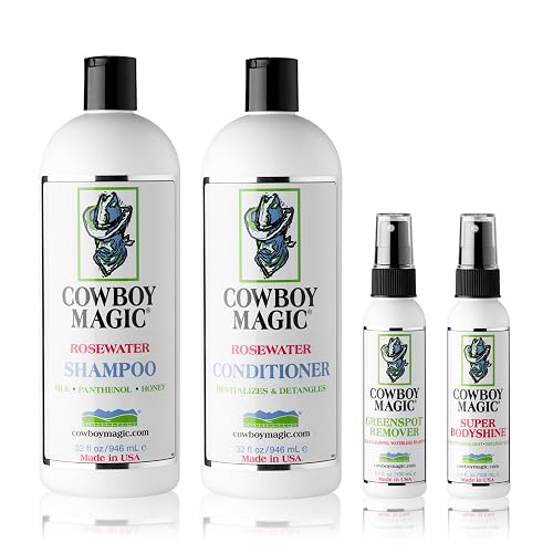 Cowboy Magic Show Ready LIMITED EDITION Box Set - 32 Oz Rosewater Shampoo, 32 Oz Conditioner, 4 Oz Greenspot Remover, 4 Oz Superbody Shine, and Bonus Beauty & Personal Care Cowboy Magic