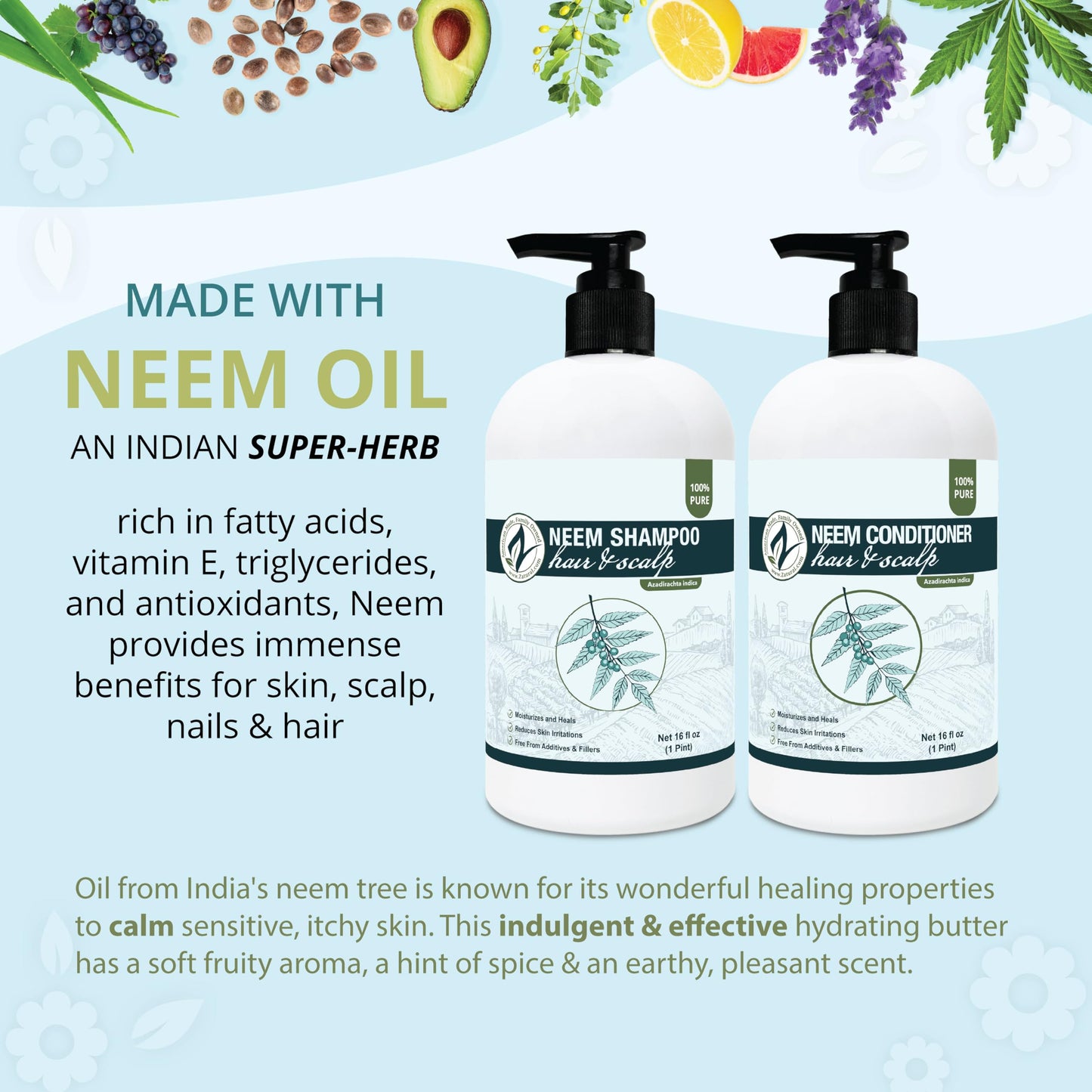 Zatural Natural Neem Shampoo & Conditioner Kit, Health Soothing & Healing For Sensative Scalp & Hair Nourish & Repair (16oz Shampoo & 16oz Beauty & Personal Care Zatural