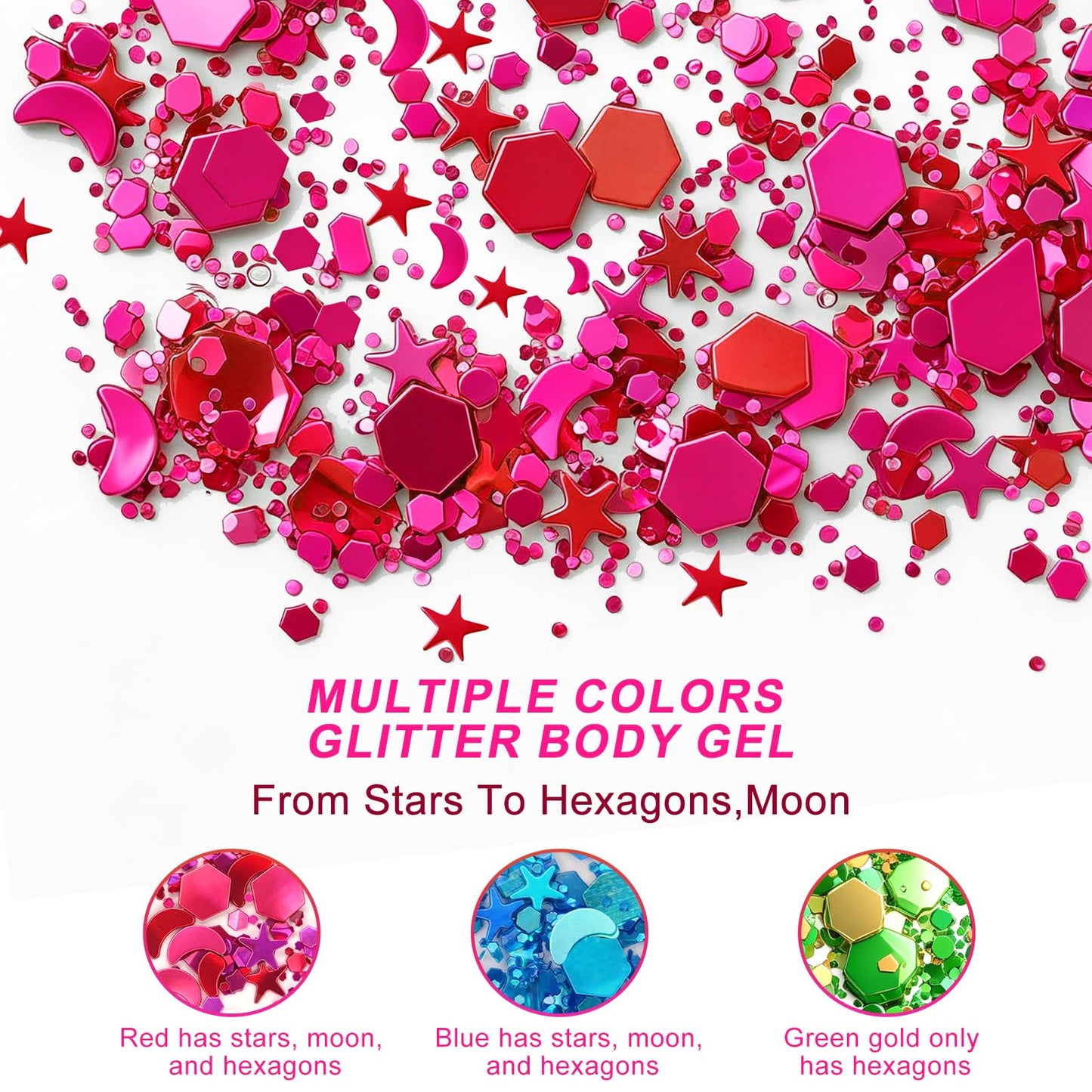 Pink Body Glitter Gel(18ml*2),Self-Adhesive Cosmetic Glitter for Women Kids Beauty & Personal Care Bwhrmt