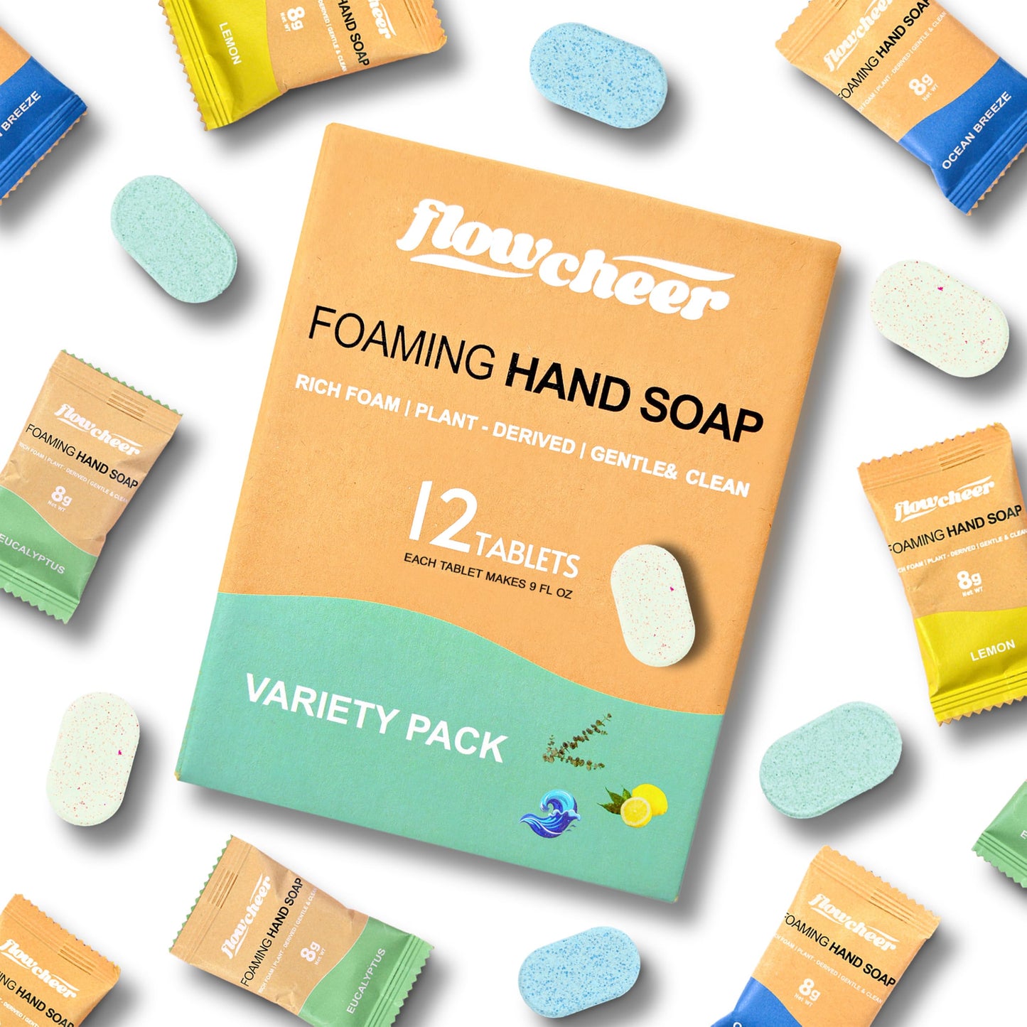 flowcheer Foaming Hand Soap Refill Tablets, 12 Pack (Makes 12 x 9 fl oz), Variety Fragrance Soap Tablets, Fresh & Clean Handwash, No Plastic Bottle Beauty and Personal Care flowcheer Default Title