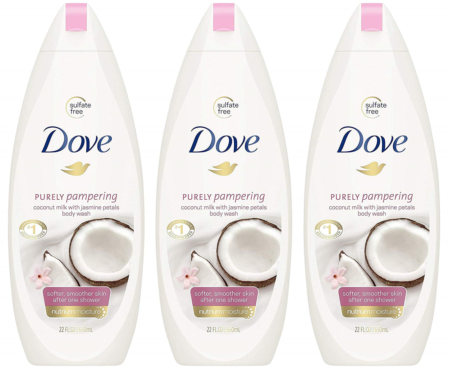 Dove Body Wash - Purely Pampering - Coconut Milk With Jasmine Petals - Net Wt. 22 FL OZ (650 mL) Per Bottle - Pack of 3 Bottles Beauty & Personal Care Dove