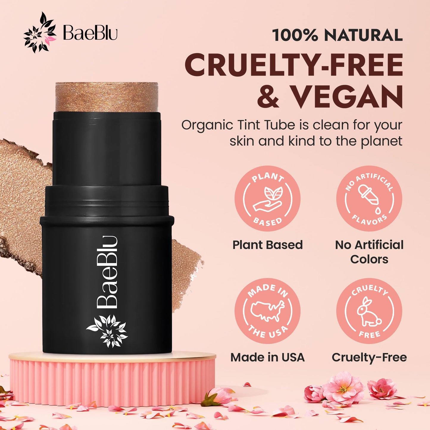 BaeBlu - Organic Cream Bronzer Stick - 100% Natural Vegan Cream Bronzer for Face, Multi-Use for Lips, Cheeks & Eyes, Buildable Shimmer, Gluten-Free Beauty & Personal Care BaeBlu