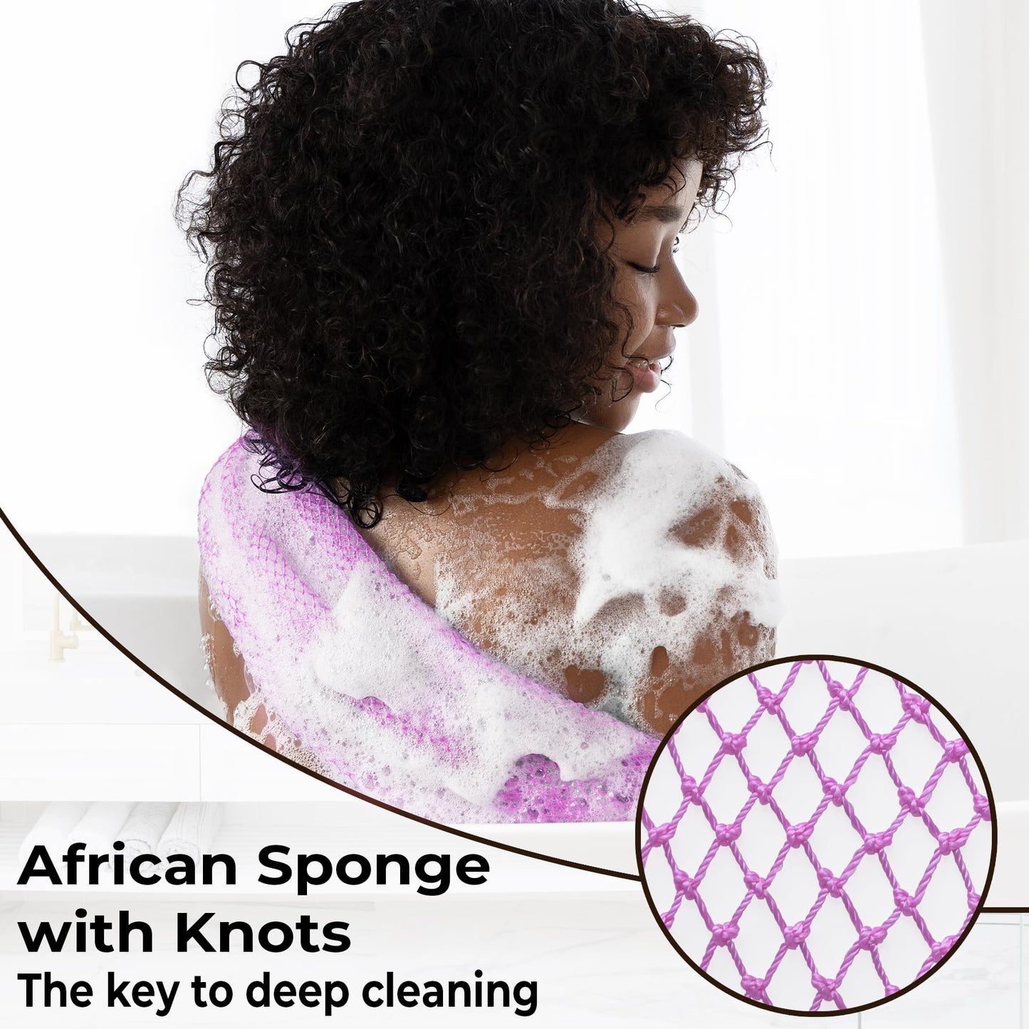 African Net Sponge Authentic - Real African Exfoliating Body Scrubber Sponge with Knots - Shower Washcloths for Exfoliator - Body Care Bathing Beauty and Personal Care MINISENTIALS