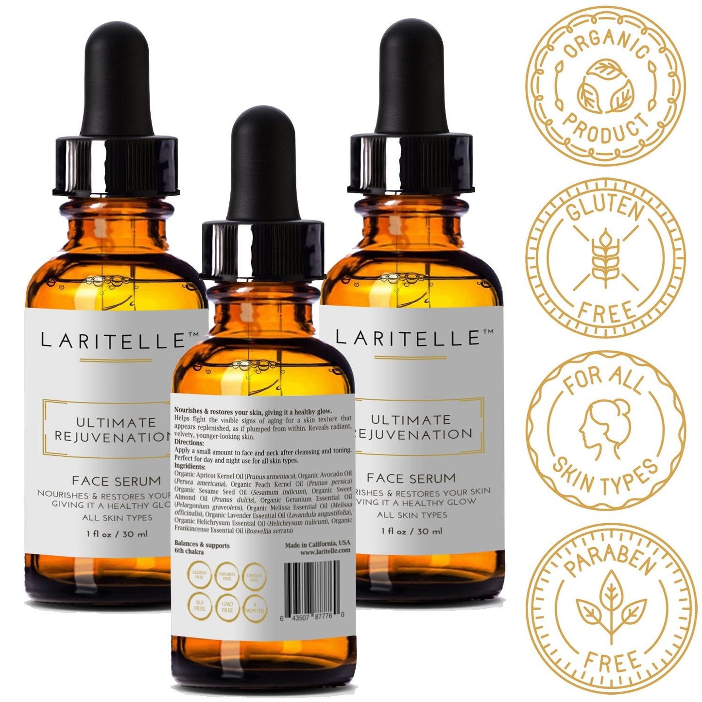 Laritelle Organic Rejuvenating Face Serum, Nourishing, Vitamins and Antioxidants-rich Botanical Serum for Face, Neck and Decollete, Luxurious, Silky Beauty & Personal Care Laritelle