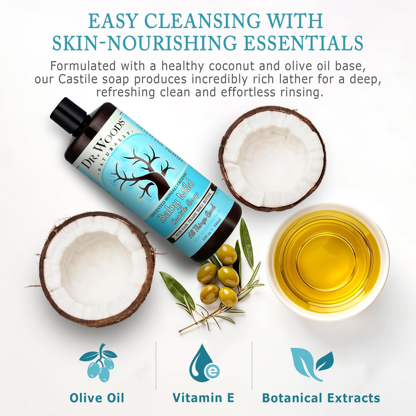 Dr. Woods Unscented Baby Mild Liquid Castile Soap - Gentle Cleanser with Organic Shea Butter, Natural Soap for Sensitive Skin - Paraben, Sulfate, Beauty & Personal Care Dr. Woods