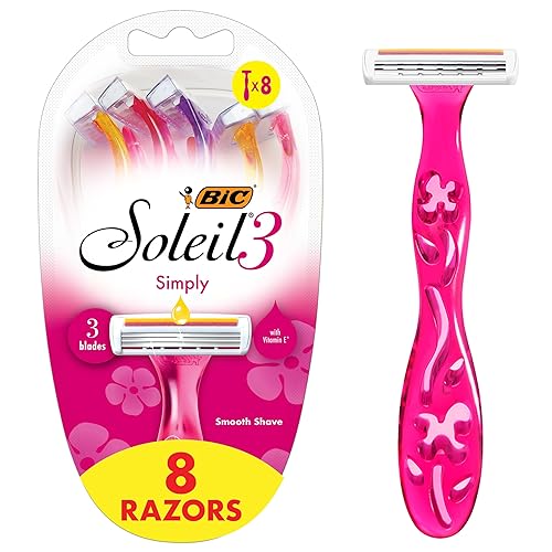 BIC Soleil 3 Simply Women's Disposable 3 Blade Razors, Soothing Moisture Strip and Comfortable Handle, 8-Pack Beauty & Personal Care Bic Razors