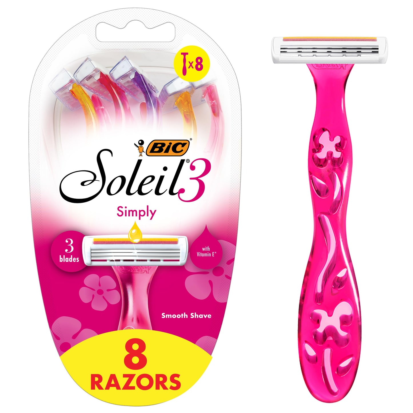 BIC Soleil 3 Simply Women's Disposable 3 Blade Razors, Soothing Moisture Strip and Comfortable Handle, 8-Pack Beauty & Personal Care Bic Razors
