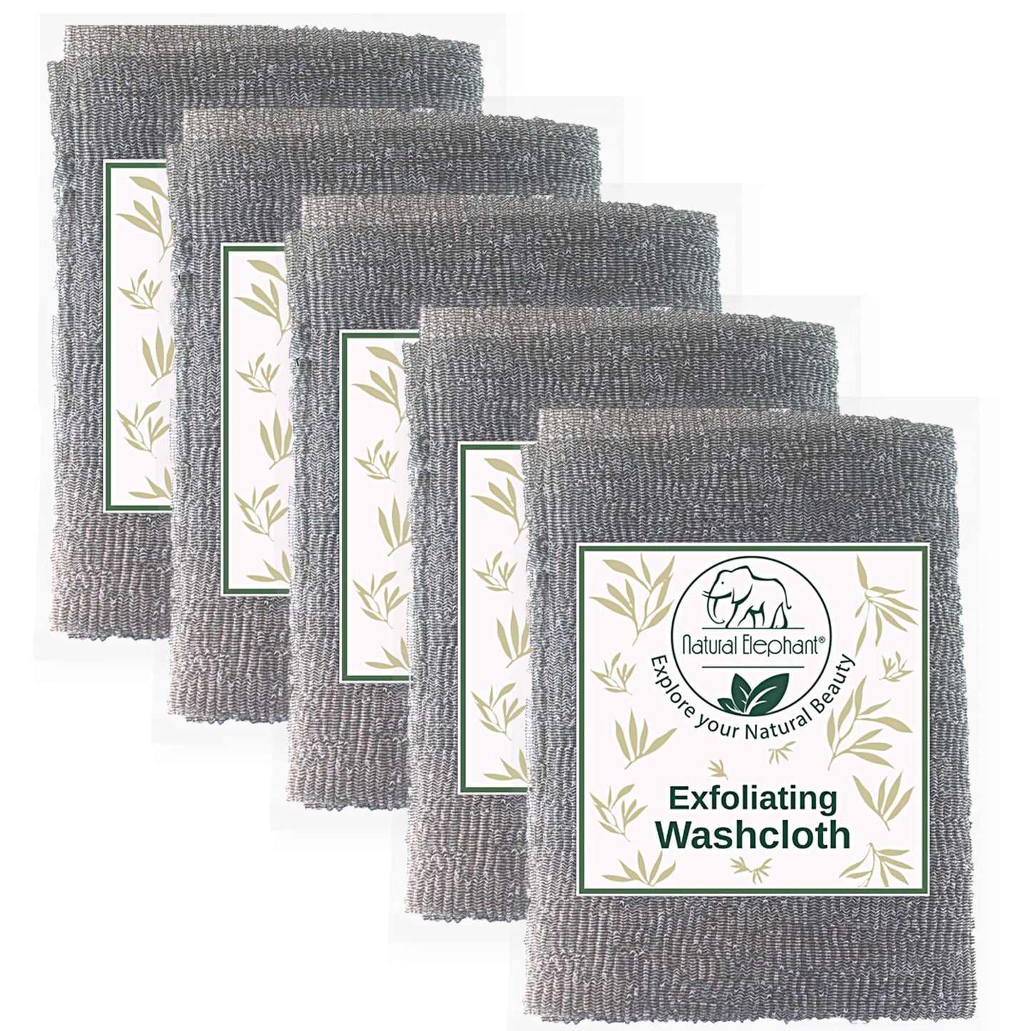 Natural Elephant Exfoliating Washcloth Charcoal Grey Japanese Shower Scrubber for Body (5 Pack (5 Washcloths)) Beauty and Personal Care Natural Elephant