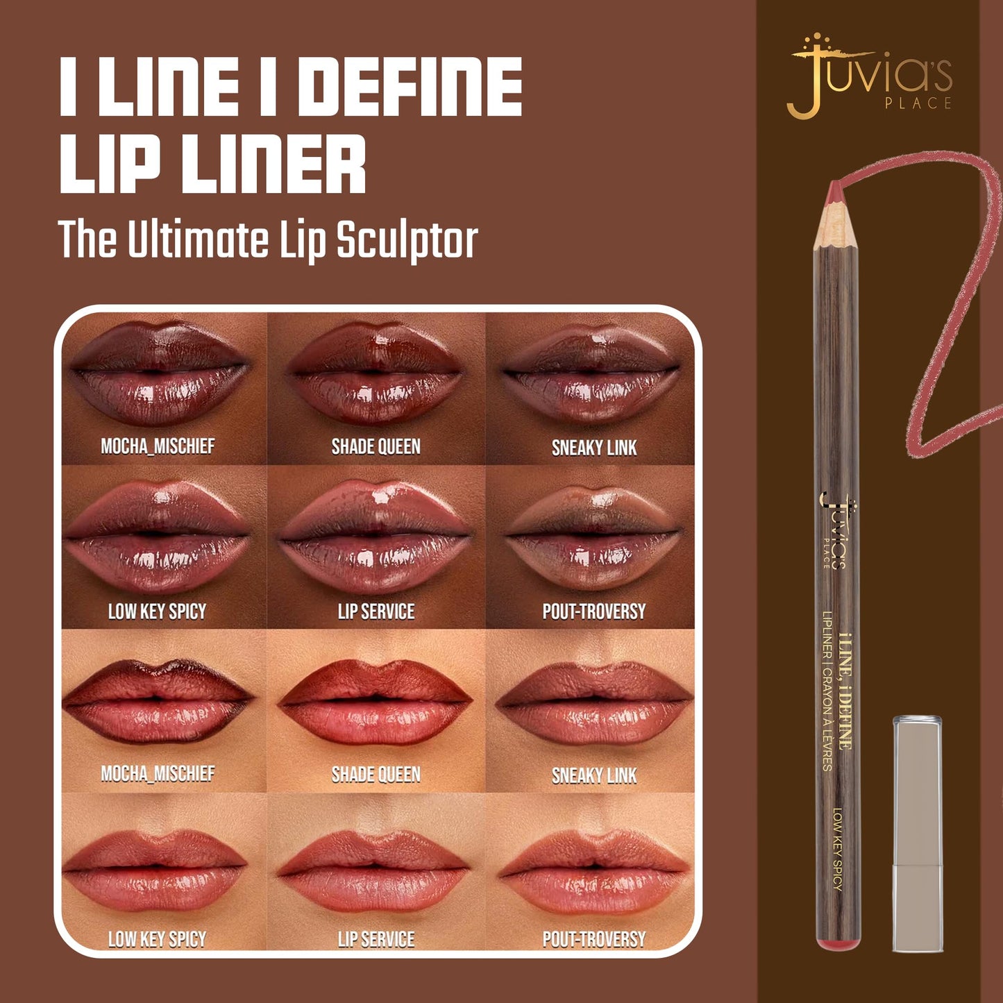 Juvia's Place I Line I Define Lip Liner - Low Key Spicy - Long-Lasting Lip Liner with Hydrating Formula, Smooth Glide, Sharpenable Pencil for Precise Beauty & Personal Care Juvia's Place