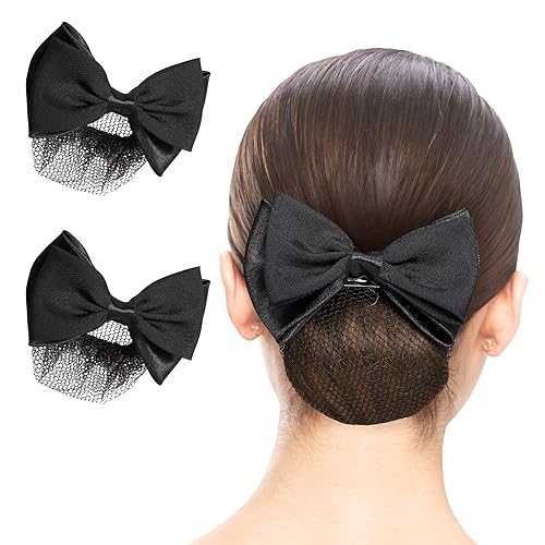 Beaupretty 2 Pieces Hair Snood Net Barrette Mesh Clip Elastic Butterfly Bun Bow Headdress for Lady Women Dance Office (Black) Beauty & Personal Care Beaupretty