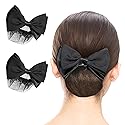 Beaupretty 2 Pieces Hair Snood Net Barrette Mesh Clip Elastic Butterfly Bun Bow Headdress for Lady Women Dance Office (Black) Beauty & Personal Care Beaupretty