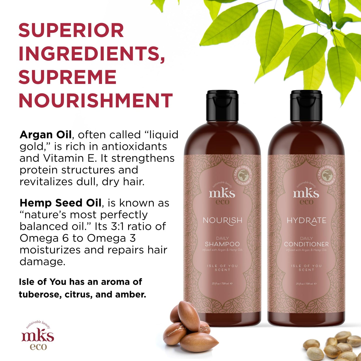 Earthly Body MKS eco Nourish Shampoo, Isle of You (25 fl oz) + MKS eco Hydrate Conditioner, Isle of You (25 fl oz) - Moroccan Argan Oil, Hemp Seed Oil Beauty & Personal Care Earthly Body